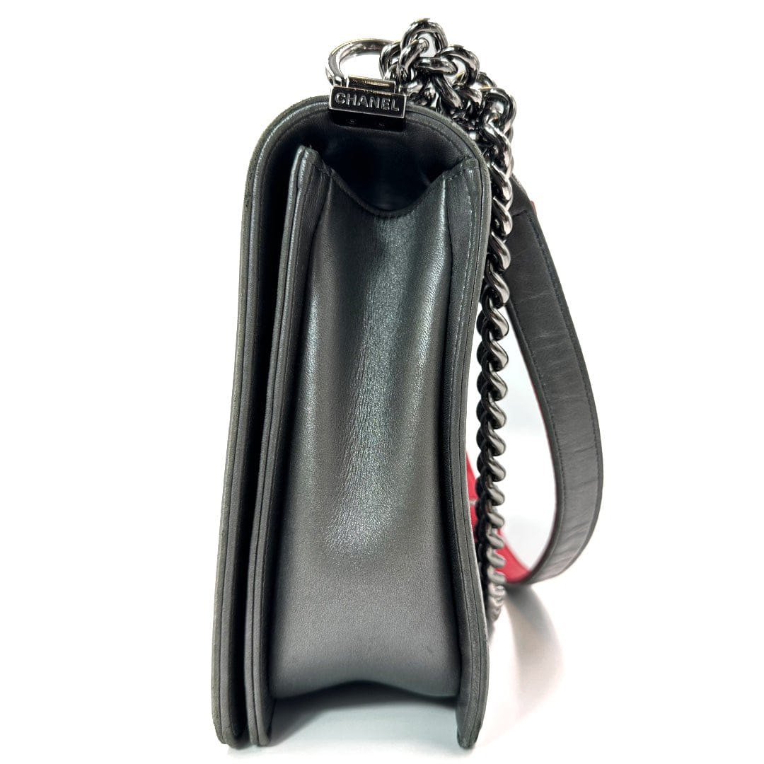 Chanel Large Boy Flap Bag in Grey Cube - Embossed Leather