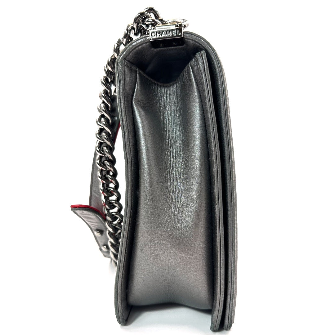 Chanel Large Boy Flap Bag in Grey Cube - Embossed Leather