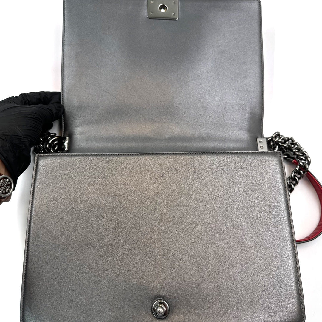 Chanel Large Boy Flap Bag in Grey Cube - Embossed Leather