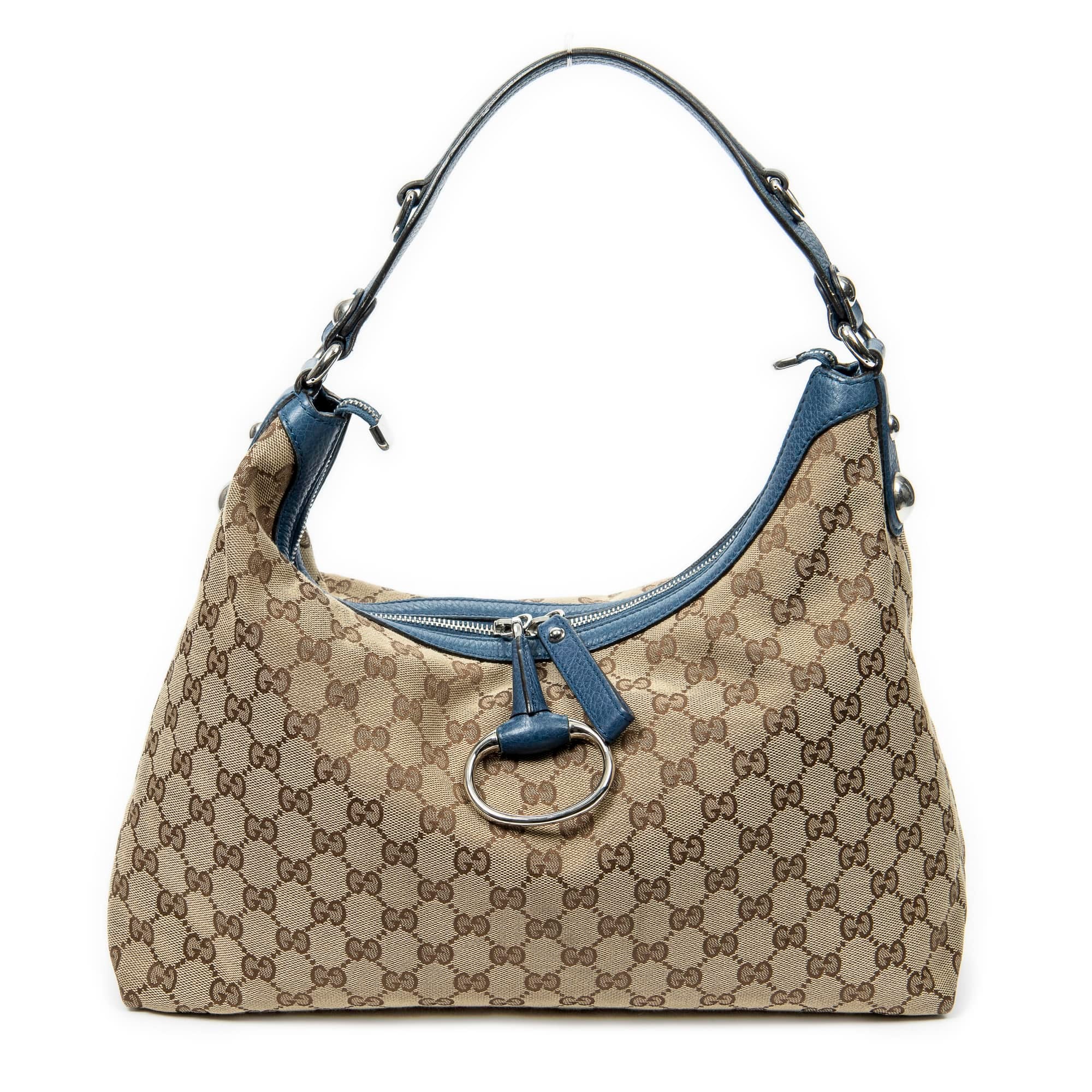 Gucci Beige/Blue Canvas Icon Bit Hobo ABB7728