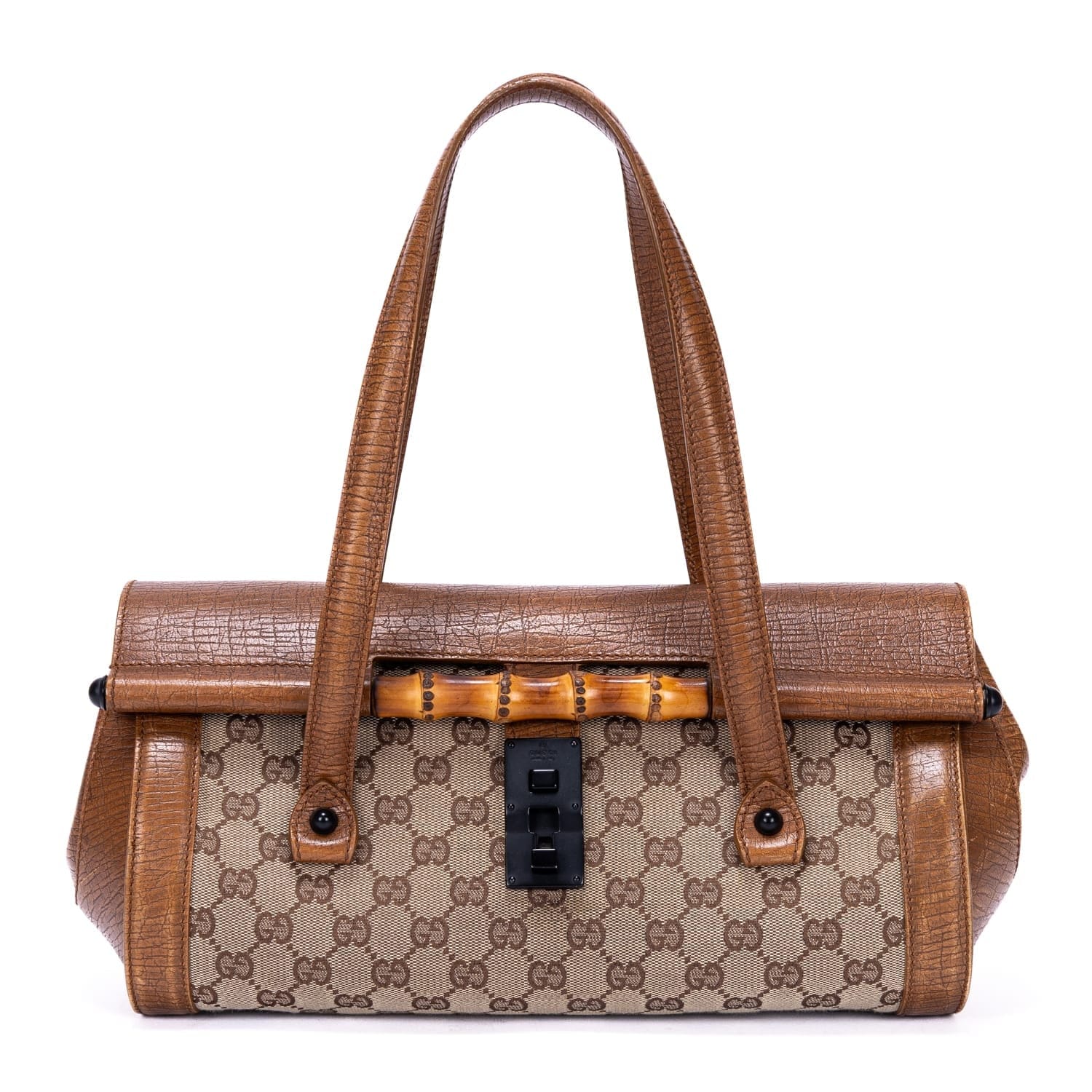 Gucci Brown/Beige Calf Leather GG Bamboo Bullet OAG8619
