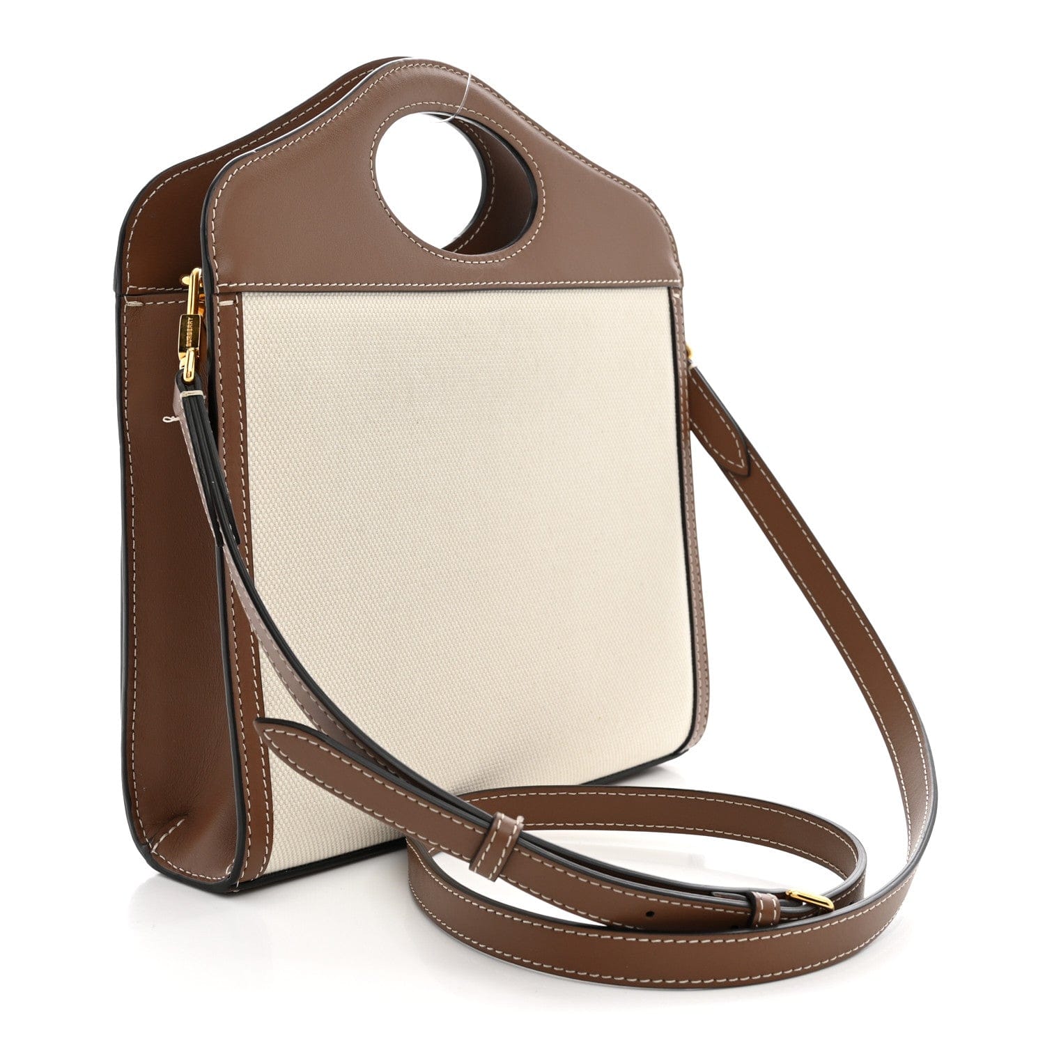 Burberry Canvas Smooth Calfskin Two Tone Mini Pocket Bag Natural Malt Brown