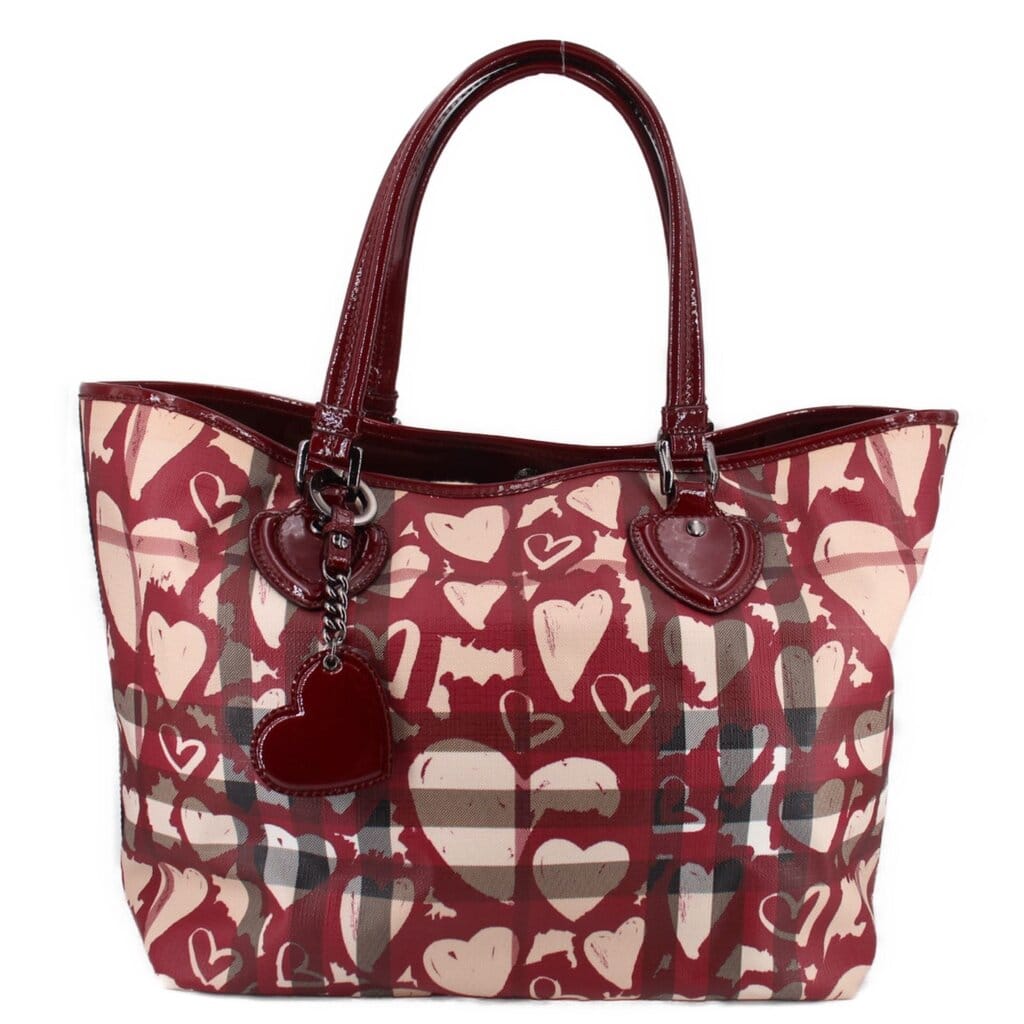 Burberry NOVA CHECK PAINTED HEARTS TOTES BURGUNDY
