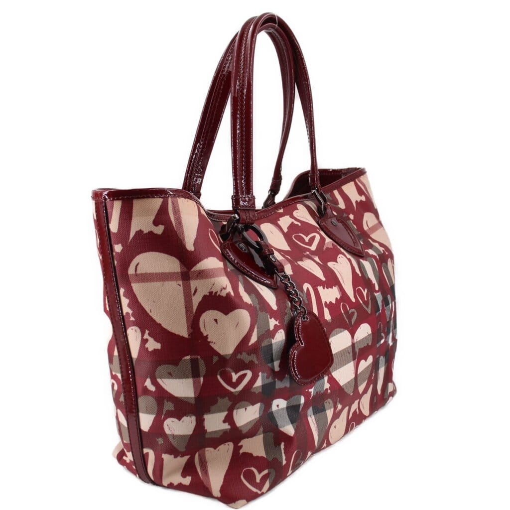 Burberry NOVA CHECK PAINTED HEARTS TOTES BURGUNDY