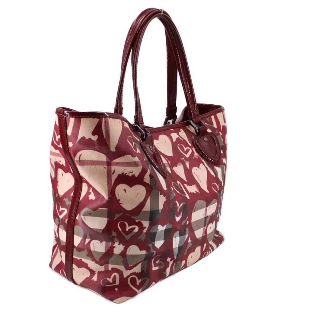 Burberry NOVA CHECK PAINTED HEARTS TOTES BURGUNDY