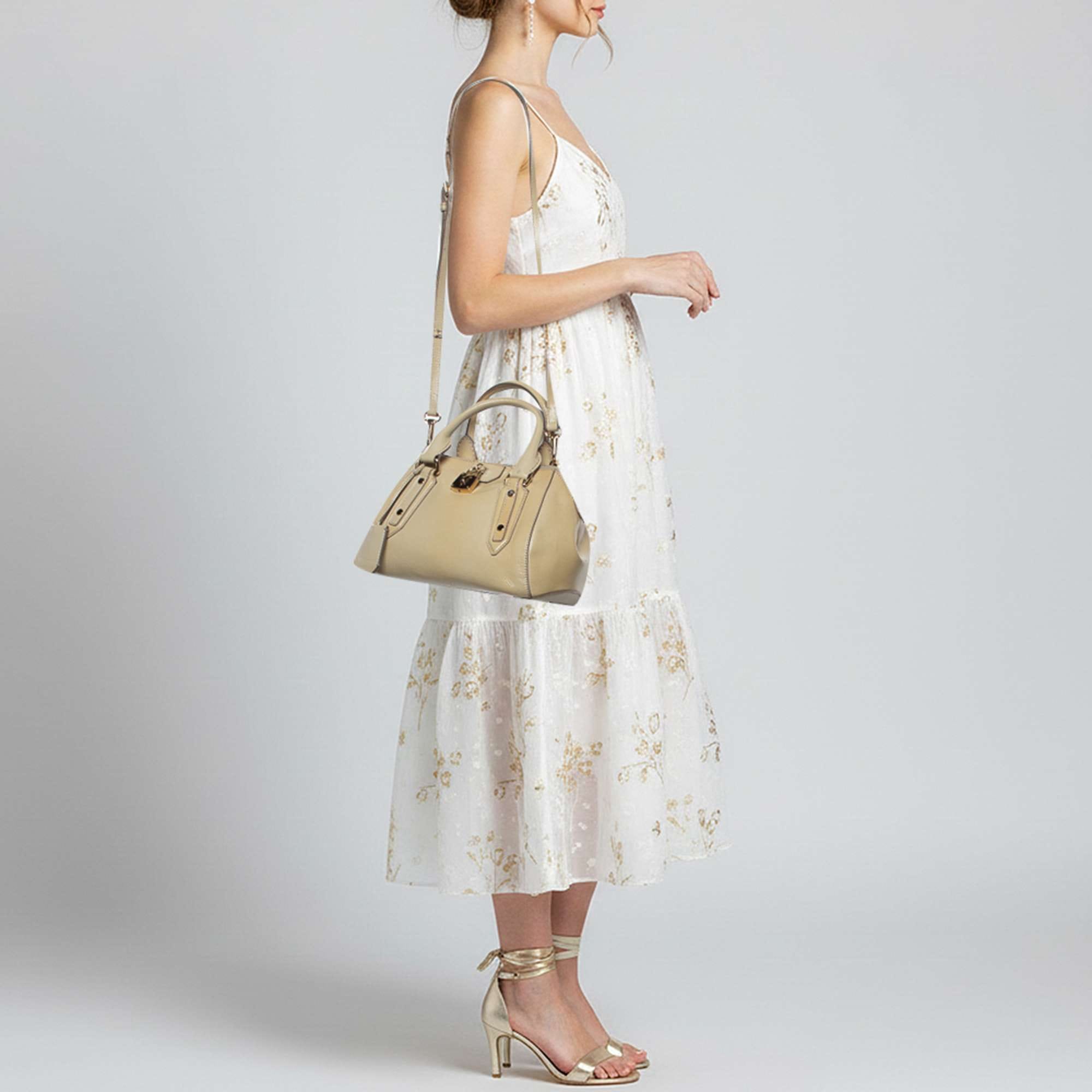 Burberry Beige Patent Leather Lock Top Zip Satchel