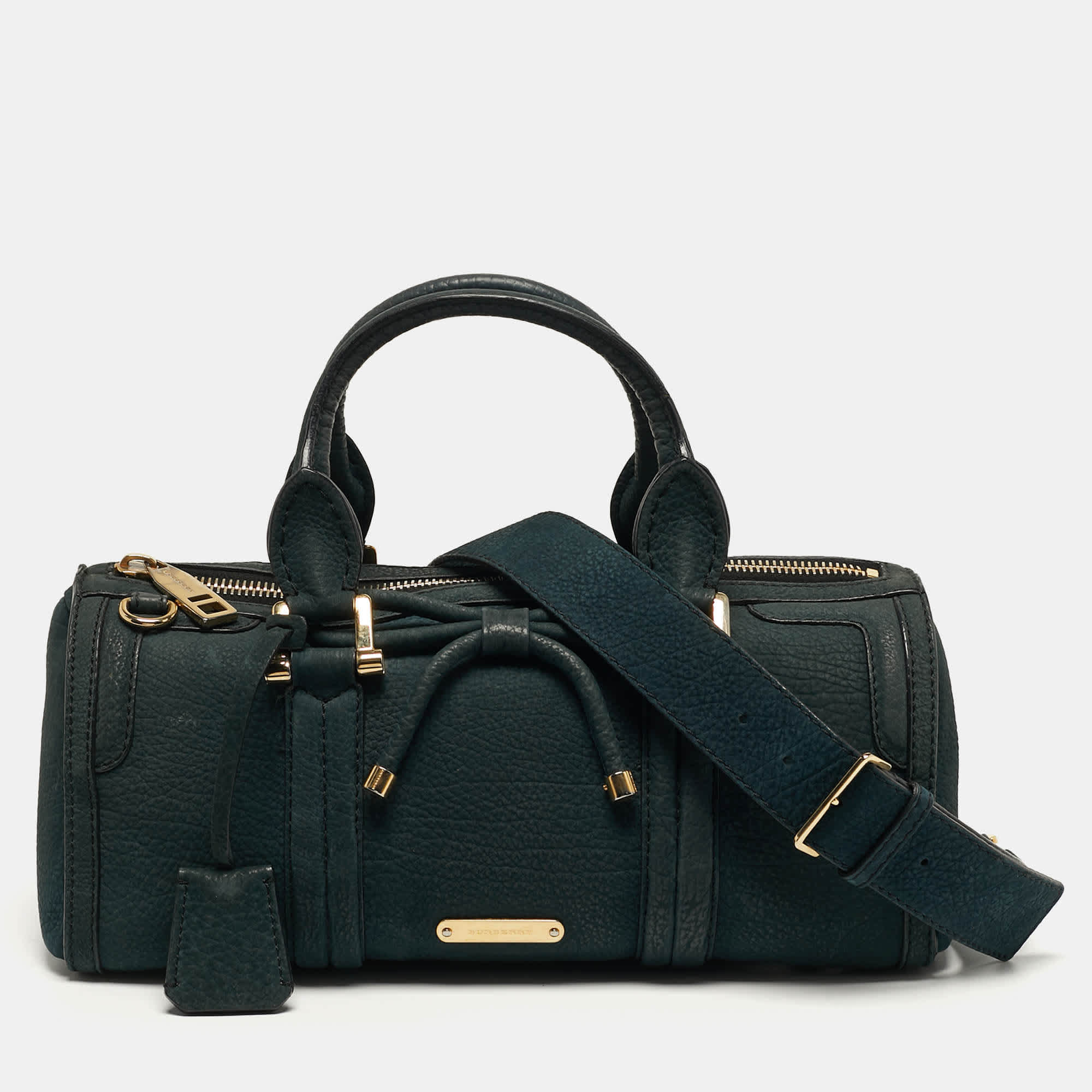 Burberry Barrel Bow Medium Indigo Green Nubuck Leather Bowler Bag