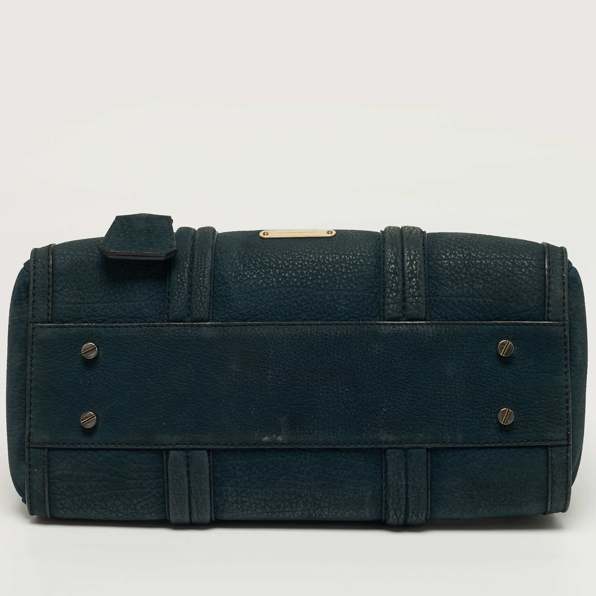 Burberry Barrel Bow Medium Indigo Green Nubuck Leather Bowler Bag