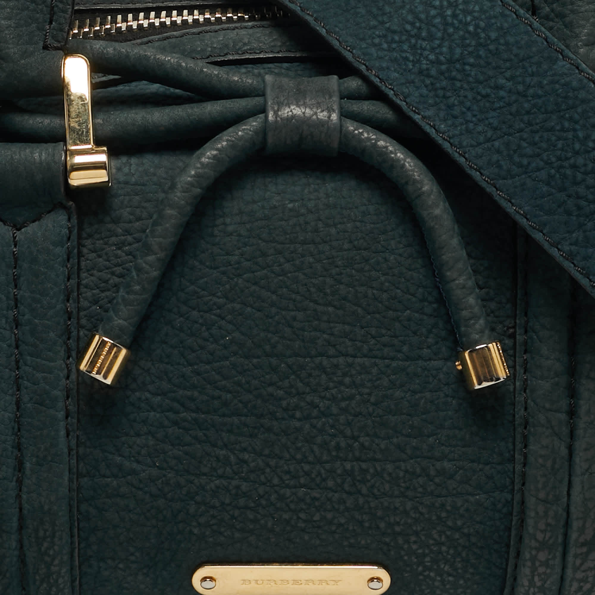 Burberry Barrel Bow Medium Indigo Green Nubuck Leather Bowler Bag