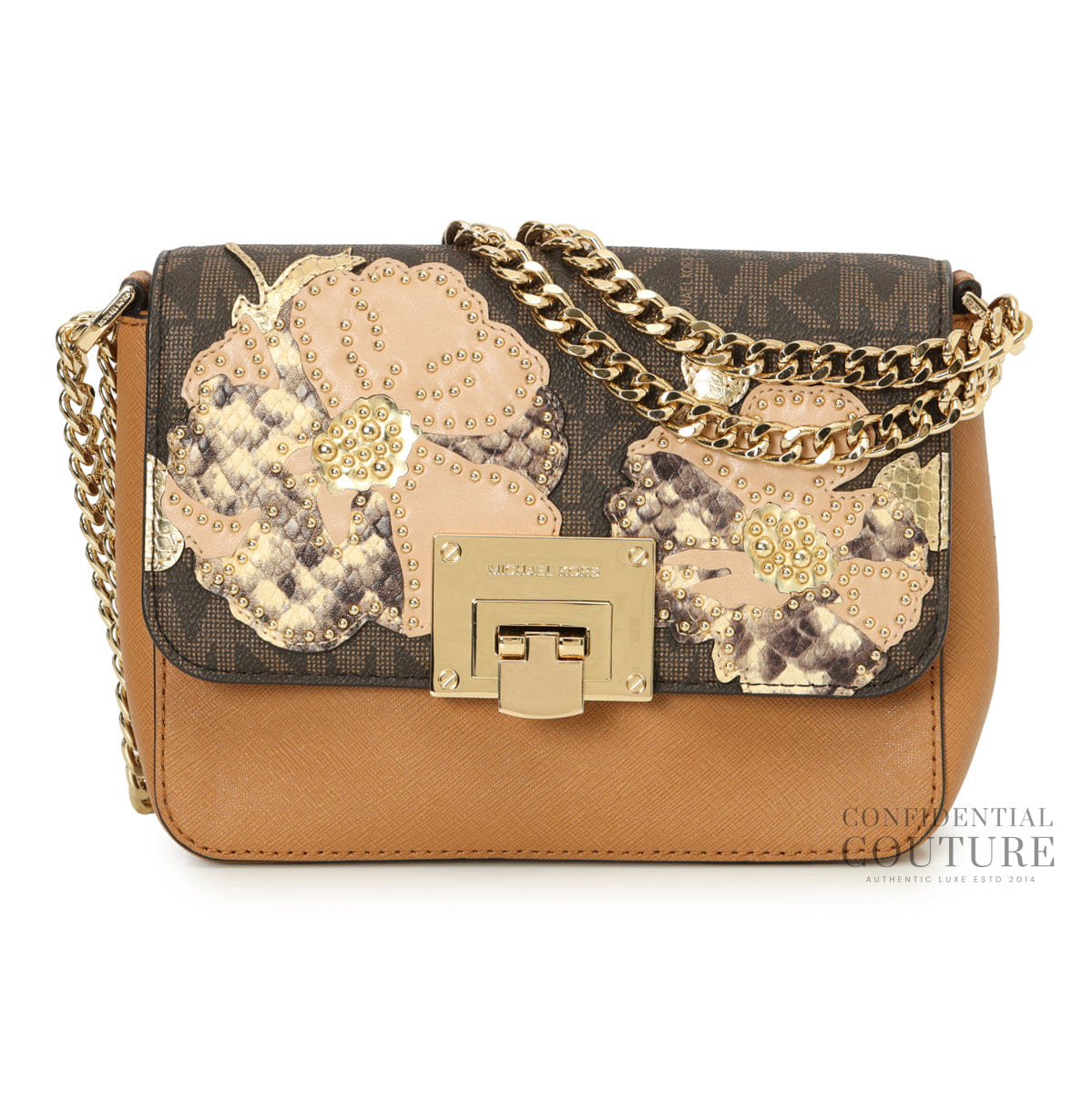 Michael Kors Brown Printed Leather Shoulder Bag
