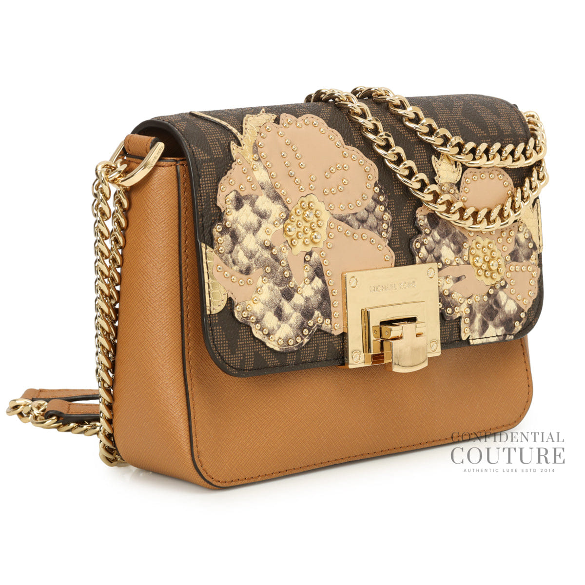 Michael Kors Brown Printed Leather Shoulder Bag