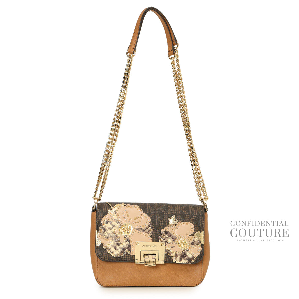 Michael Kors Brown Printed Leather Shoulder Bag
