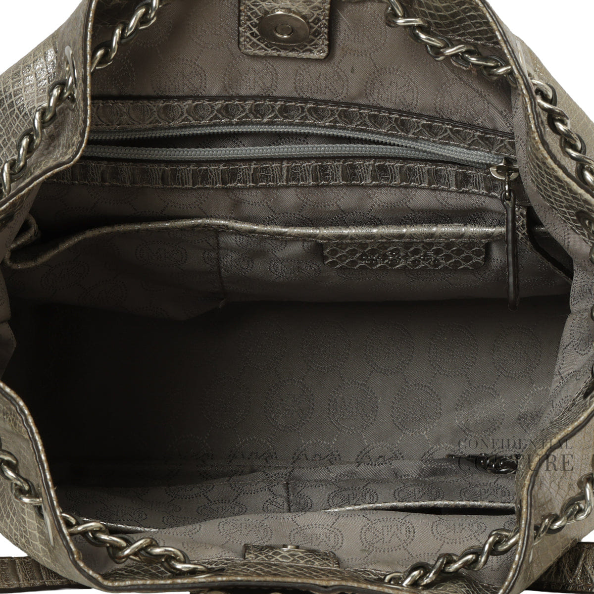 Michael Kors Silver Pyhon Embossed Drawstring Shoulder Bag