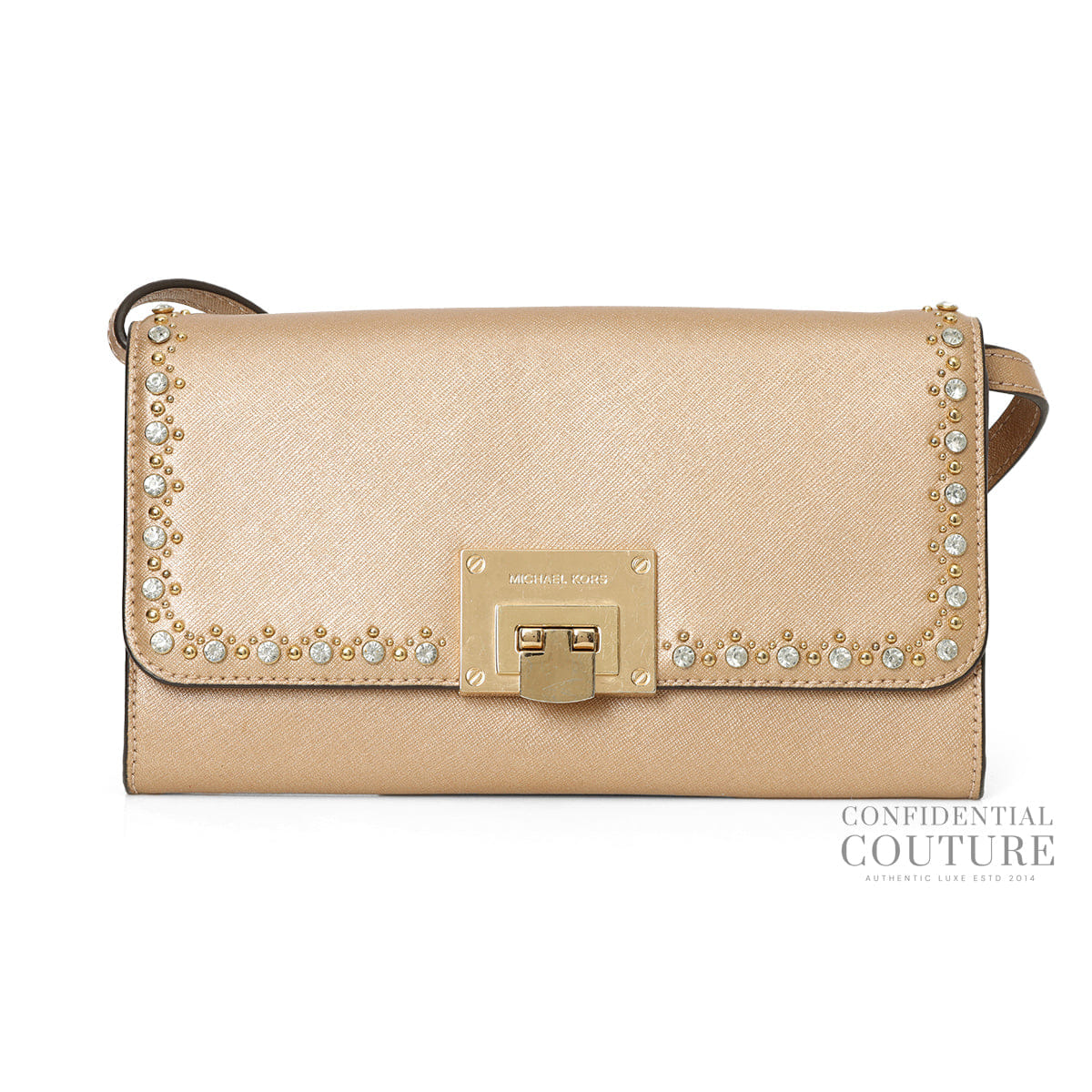 Michael Kors Addie Medium Gold Leather Convertible Shoulder Bag