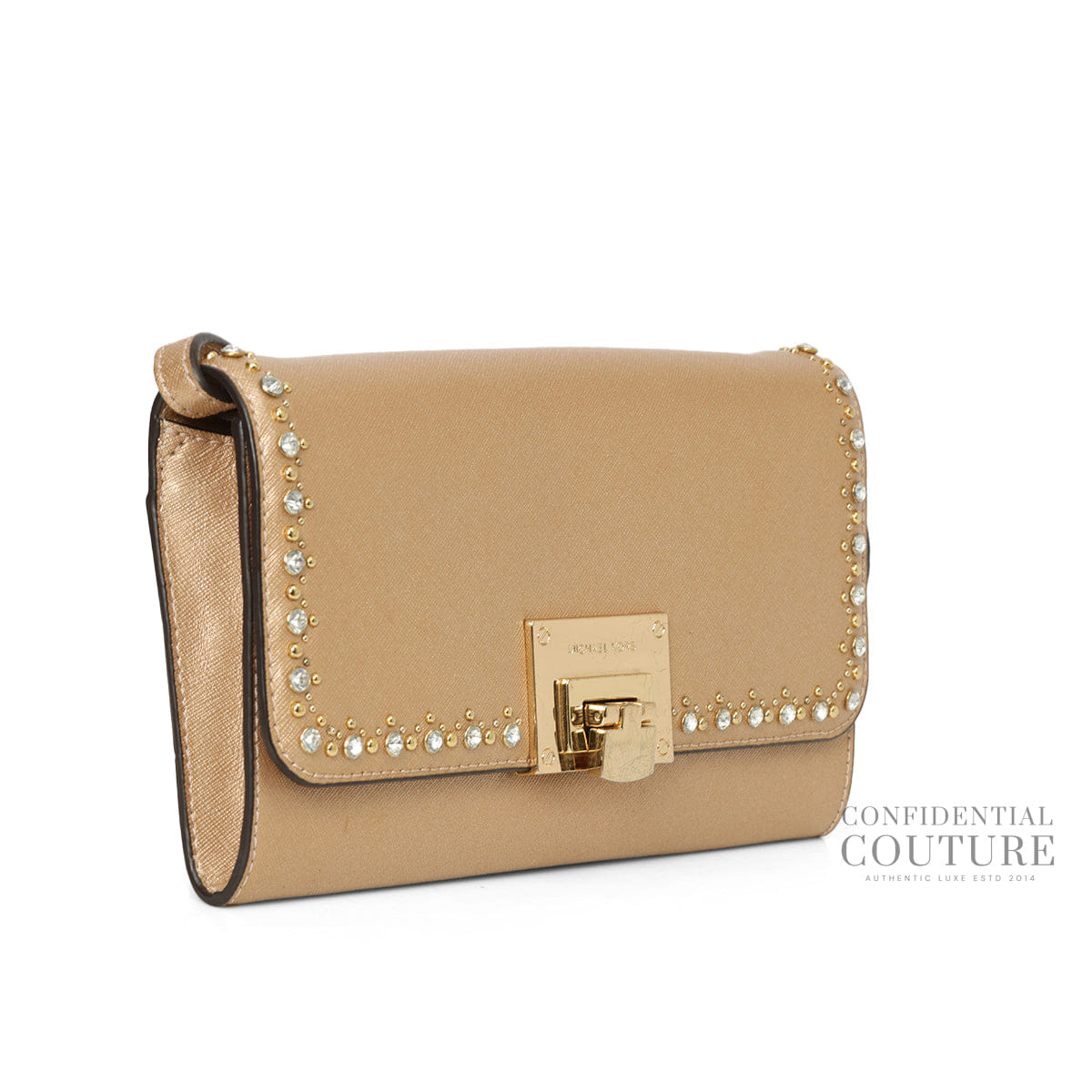 Michael Kors Addie Medium Gold Leather Convertible Shoulder Bag