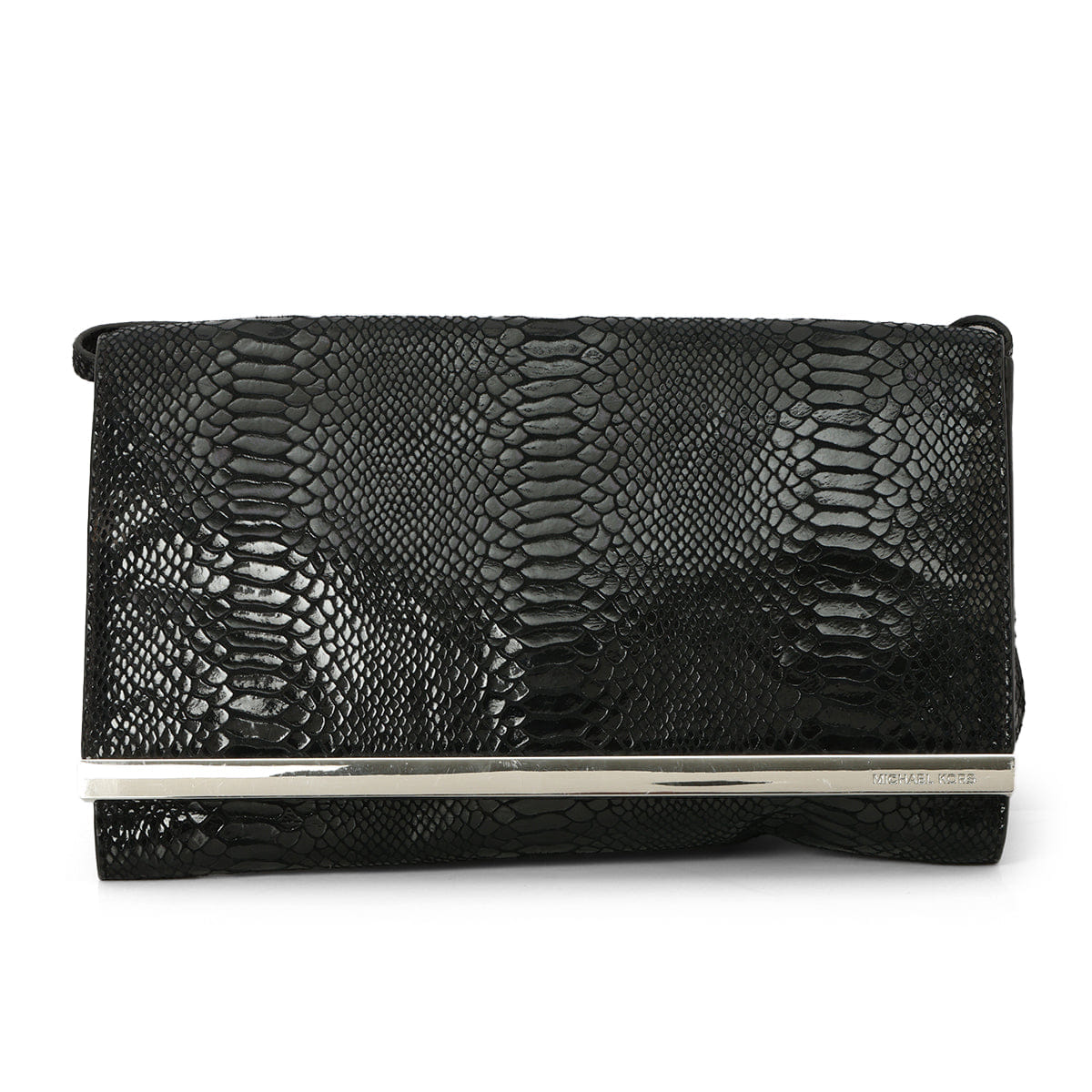 Michael Kors Black Python Embossed Patent Leather Shoulder Bag One Size