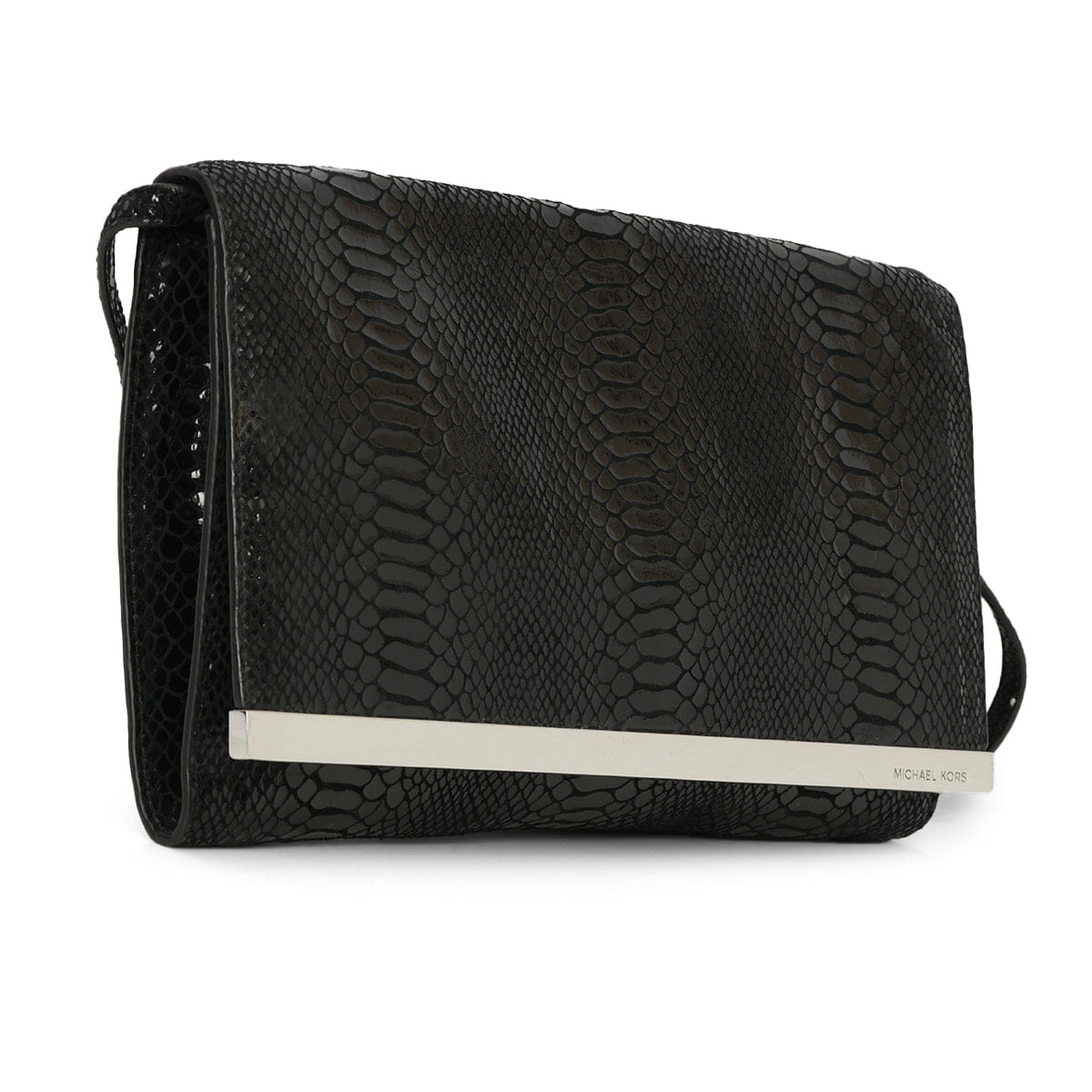 Michael Kors Black Python Embossed Patent Leather Shoulder Bag One Size