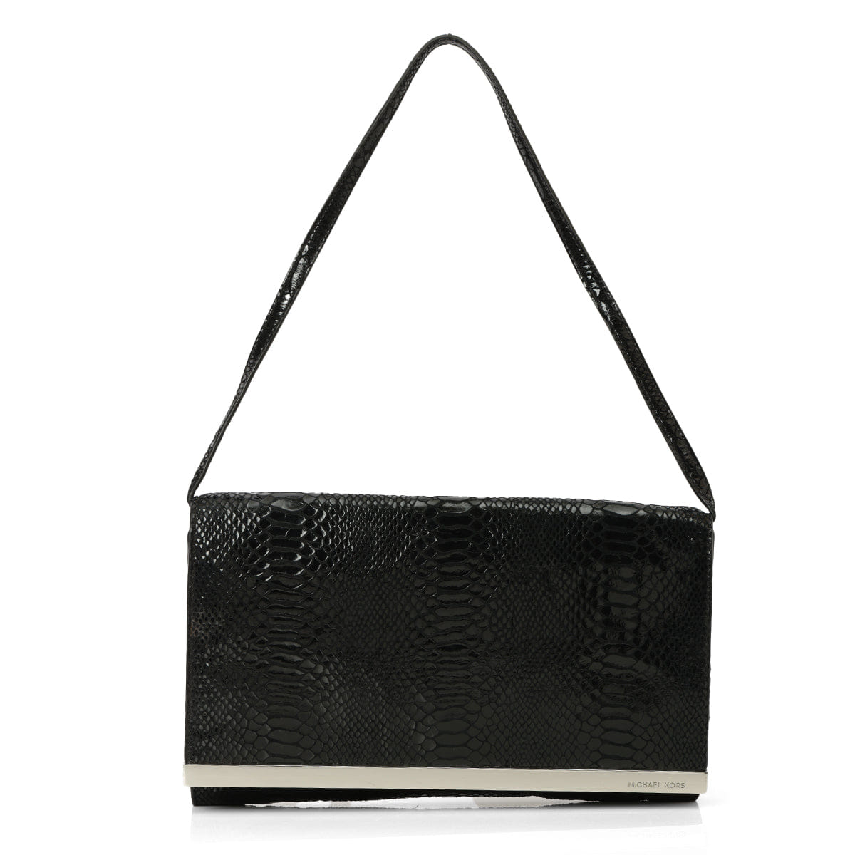 Michael Kors Black Python Embossed Patent Leather Shoulder Bag One Size