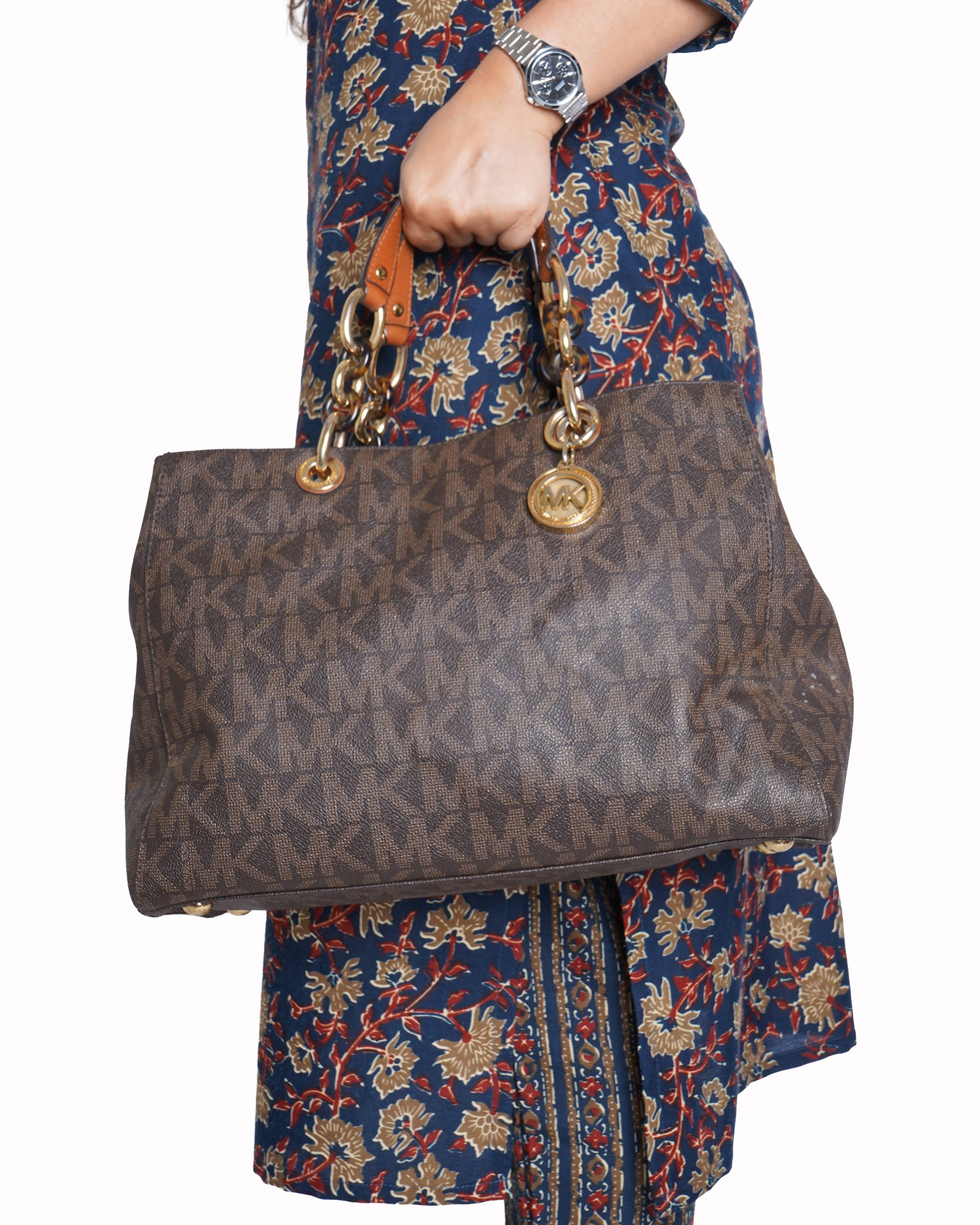 Michael Kors Monogram Shoulder Bag In Brown