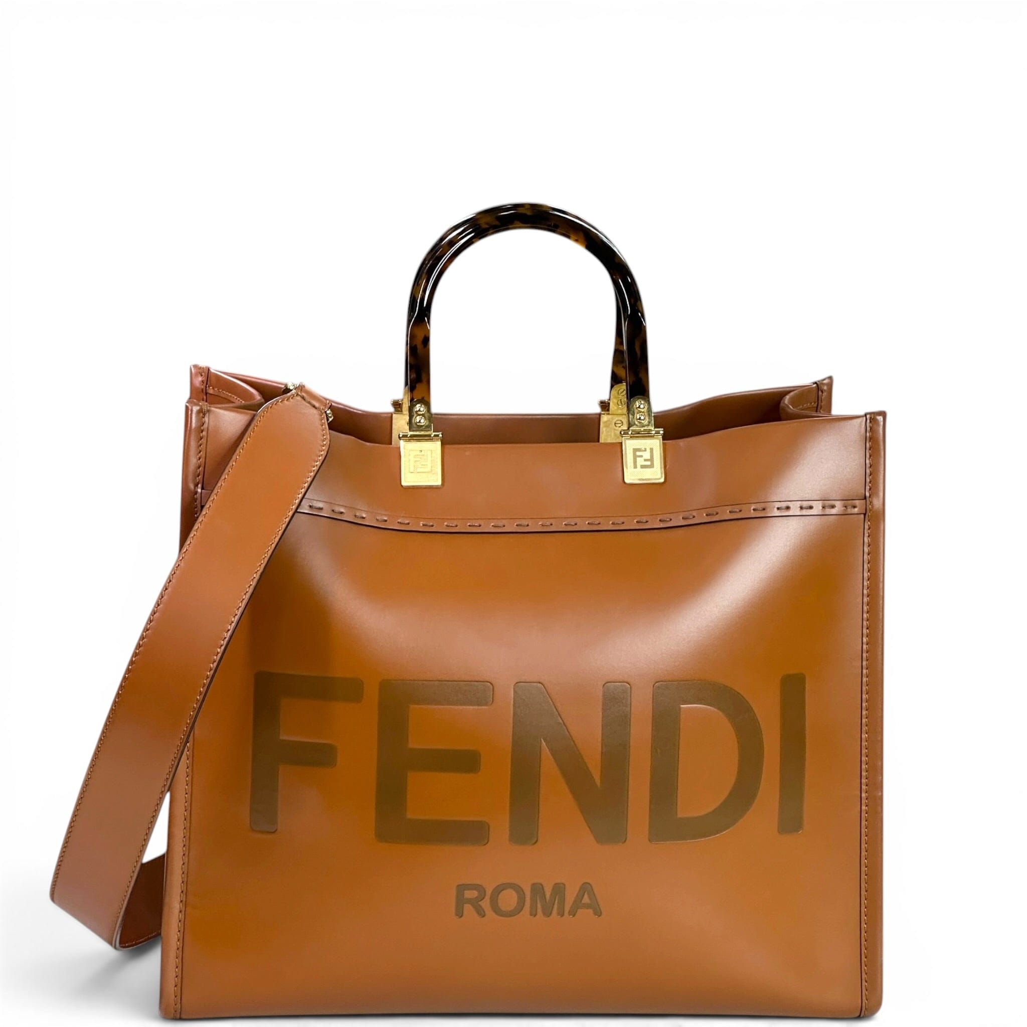 Fendi Sunshine Tote Medium Brown Leather
