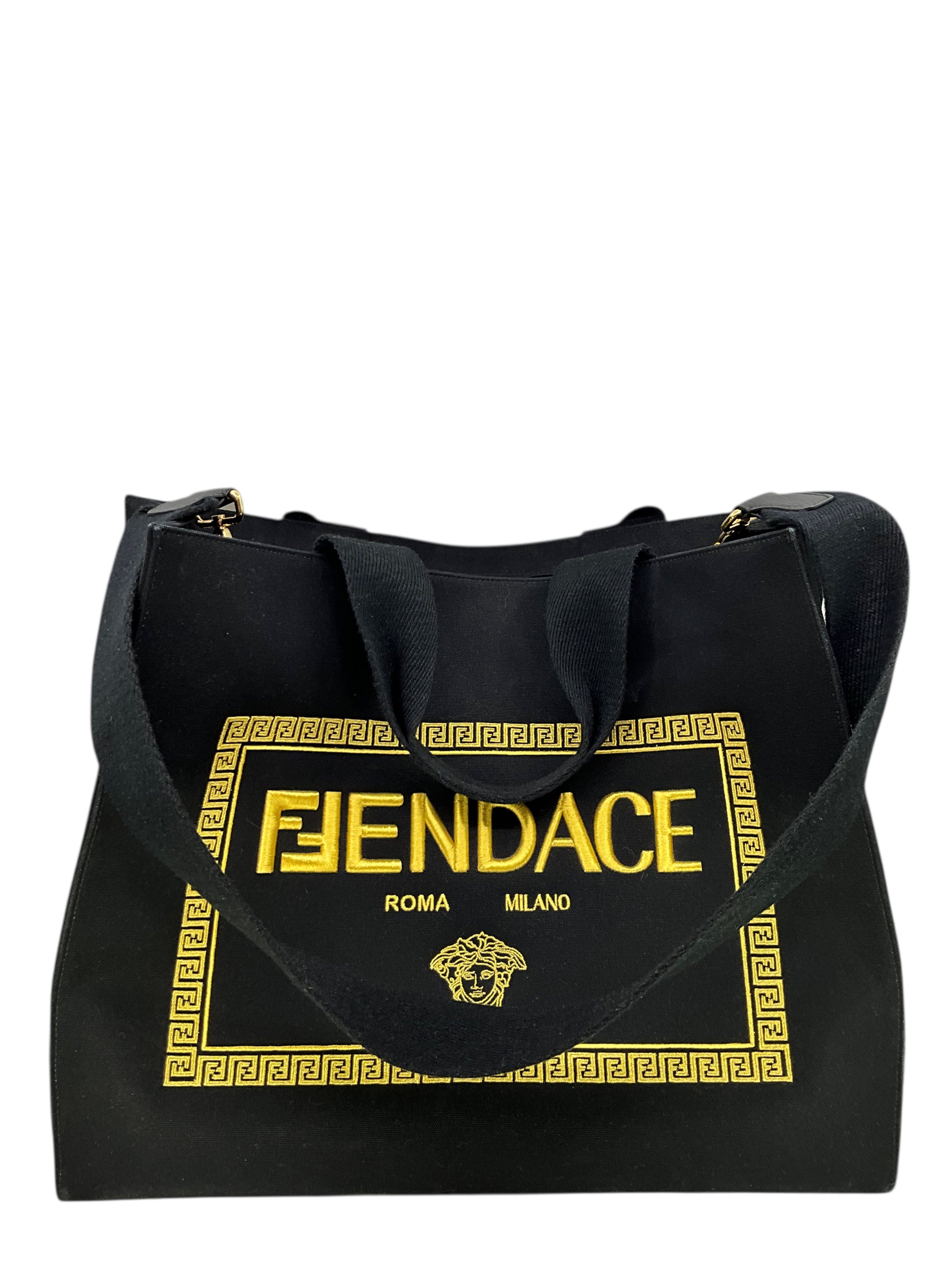 FENDI VERSACE Fendace Logo Canvas Large Shopping Tote