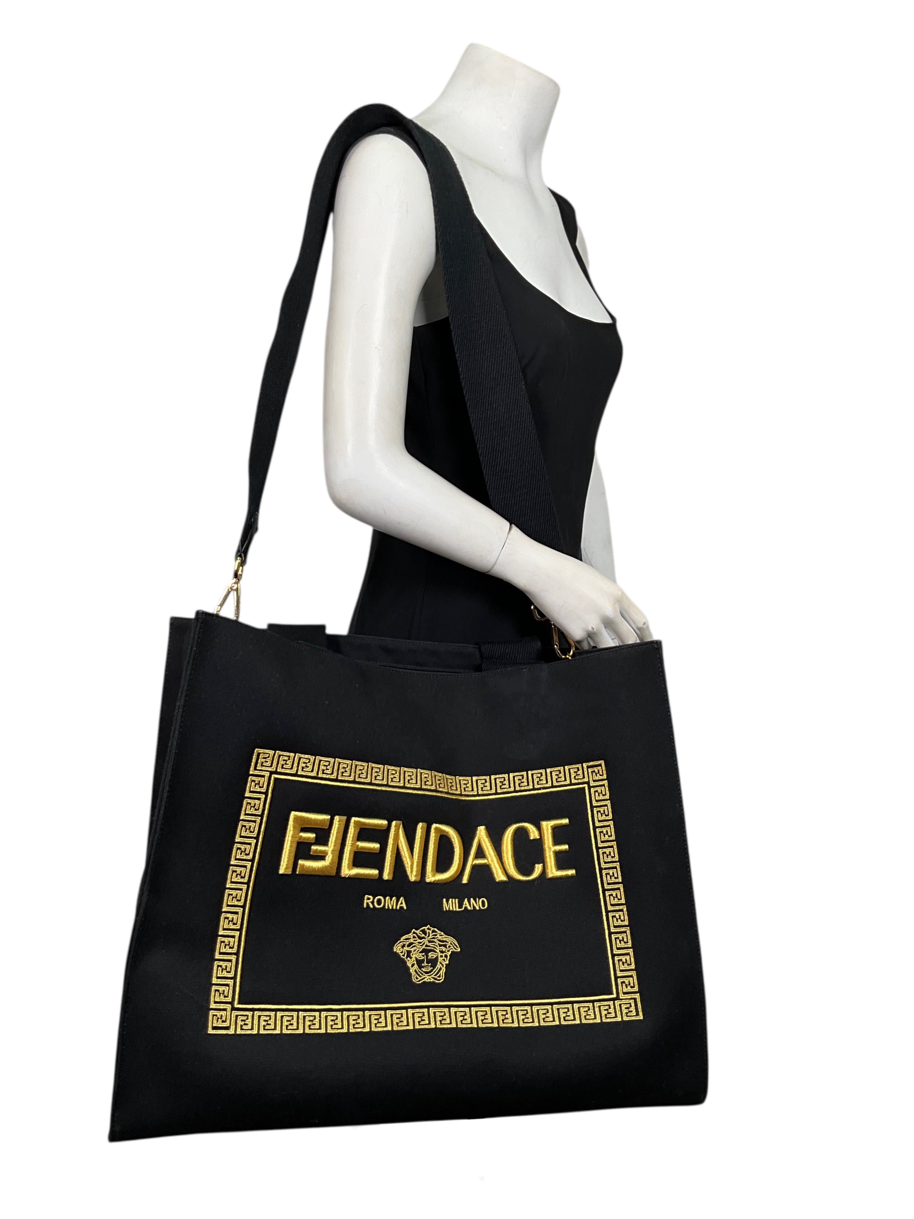 FENDI VERSACE Fendace Logo Canvas Large Shopping Tote