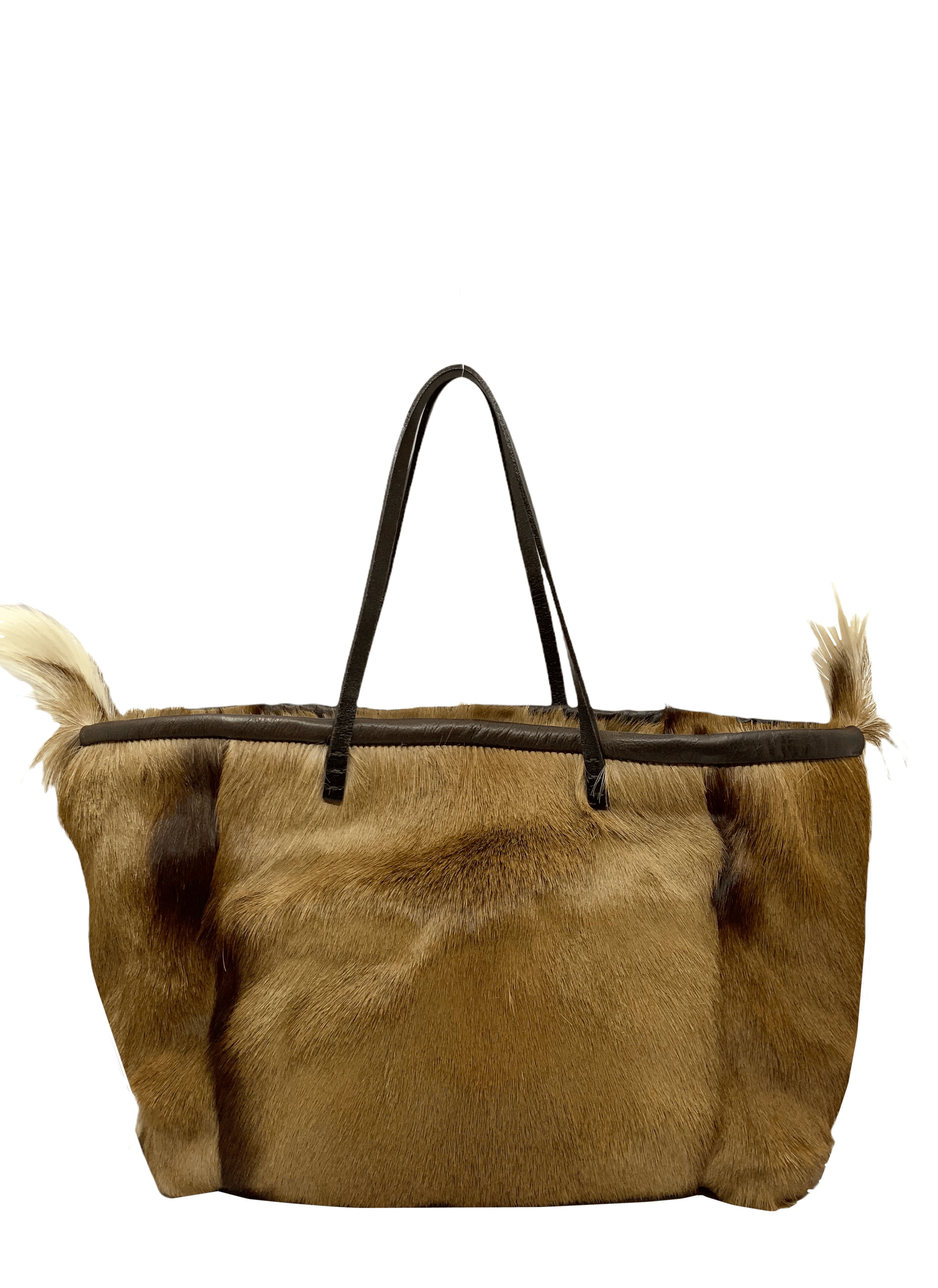 Fendi Goat Hair Fur Leather Trim Tote