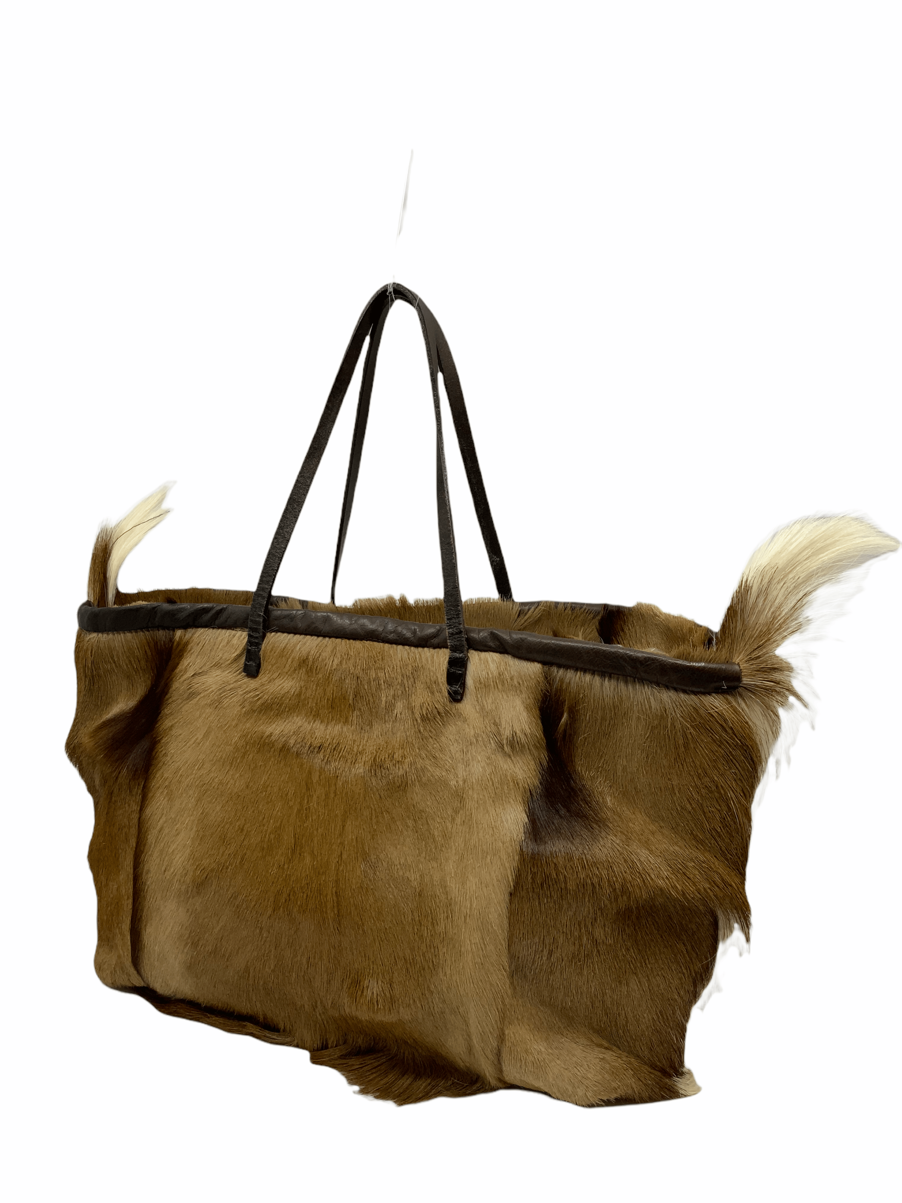 Fendi Goat Hair Fur Leather Trim Tote