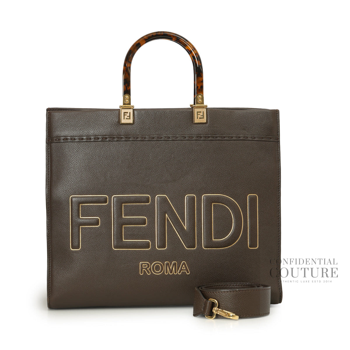 Fendi Brown Sunshine Medium Leather Tote Bag