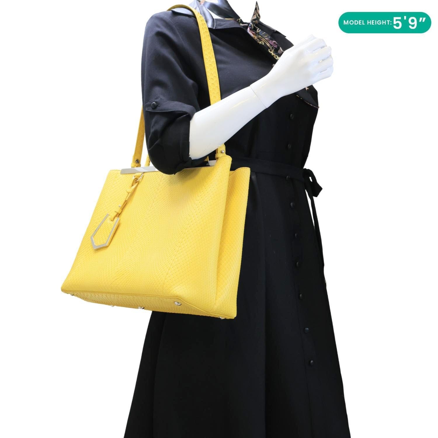 FENDI 2Jours Elite Python Leather Tote Bag Yellow