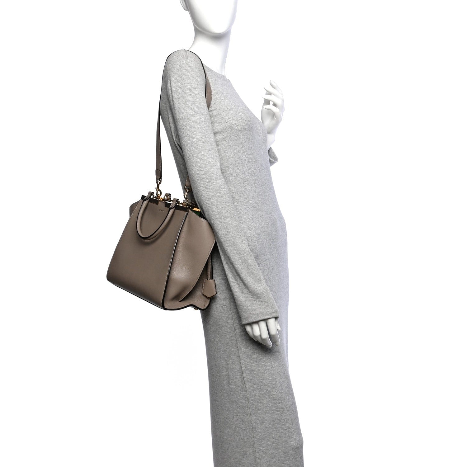 Fendi Vitello Dolce Shiny Nappa Petite 3Jours Tote Tortora Emerald