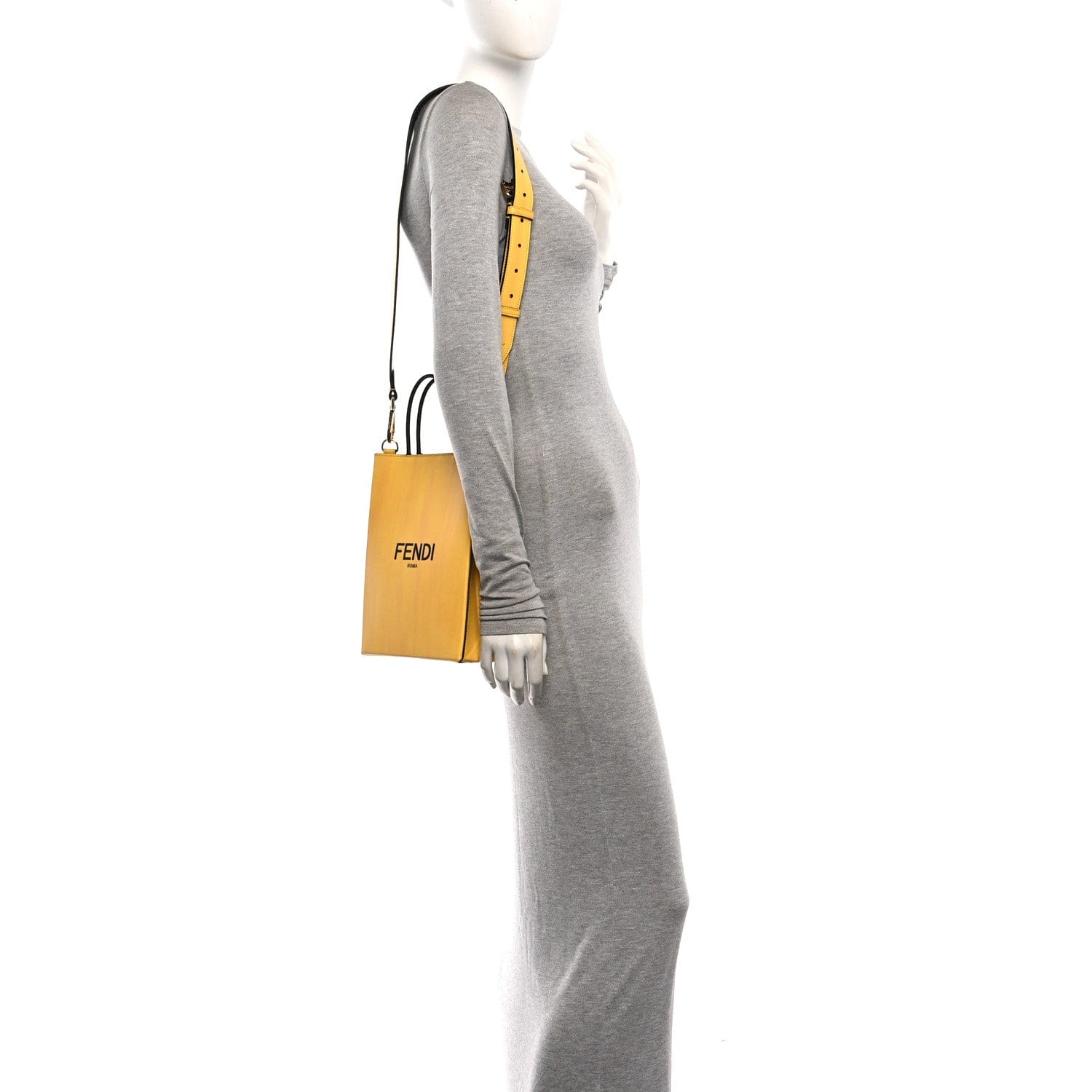 Fendi Vitello Fluffy Logo Small Pack Shopper Tote Yellow Box Black