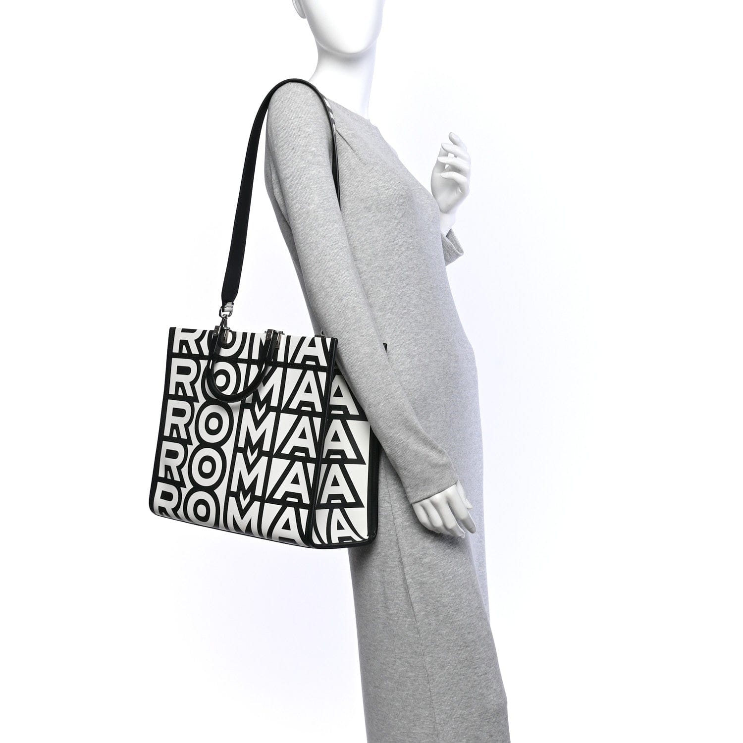 Fendi X MARC JACOBS Vitello King Logo Print Medium Fendi Sunshine Shopper Tote Black White