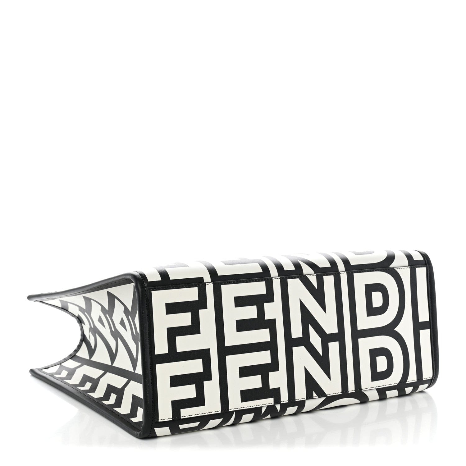Fendi X MARC JACOBS Vitello King Logo Print Medium Fendi Sunshine Shopper Tote Black White
