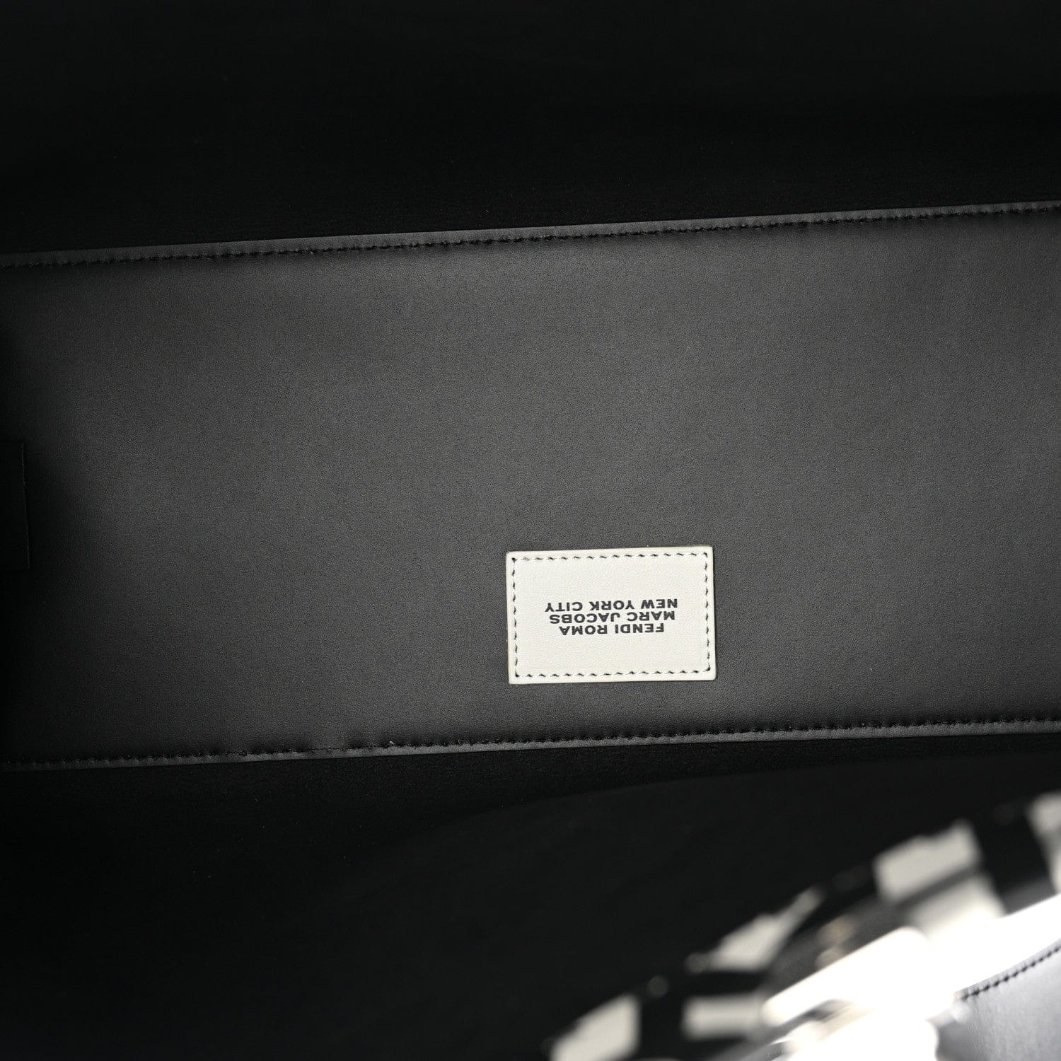Fendi X MARC JACOBS Vitello King Logo Print Medium Fendi Sunshine Shopper Tote Black White