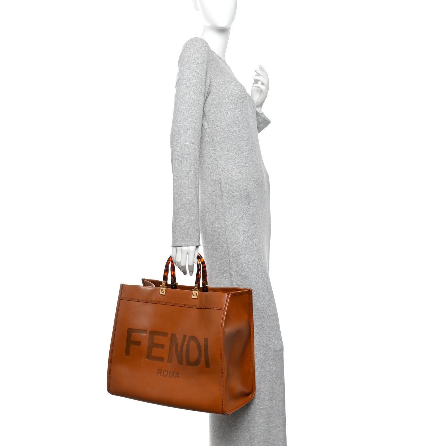 Fendi Vitello King Plexiglass Large Fendi Sunshine Shopper Tote Cuoio