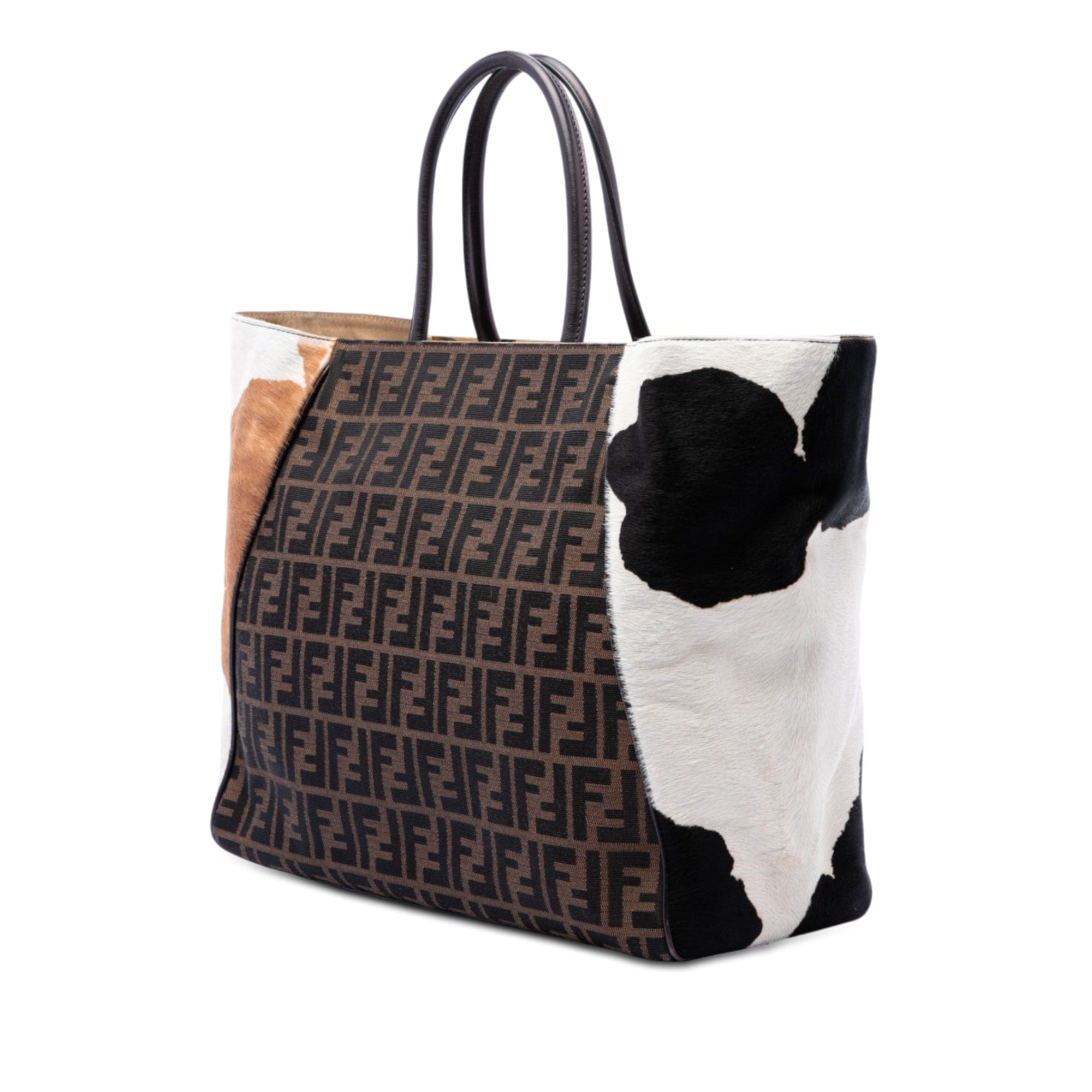 Fendi Large Zucca Canvas Ponyhair 2Jours Tote