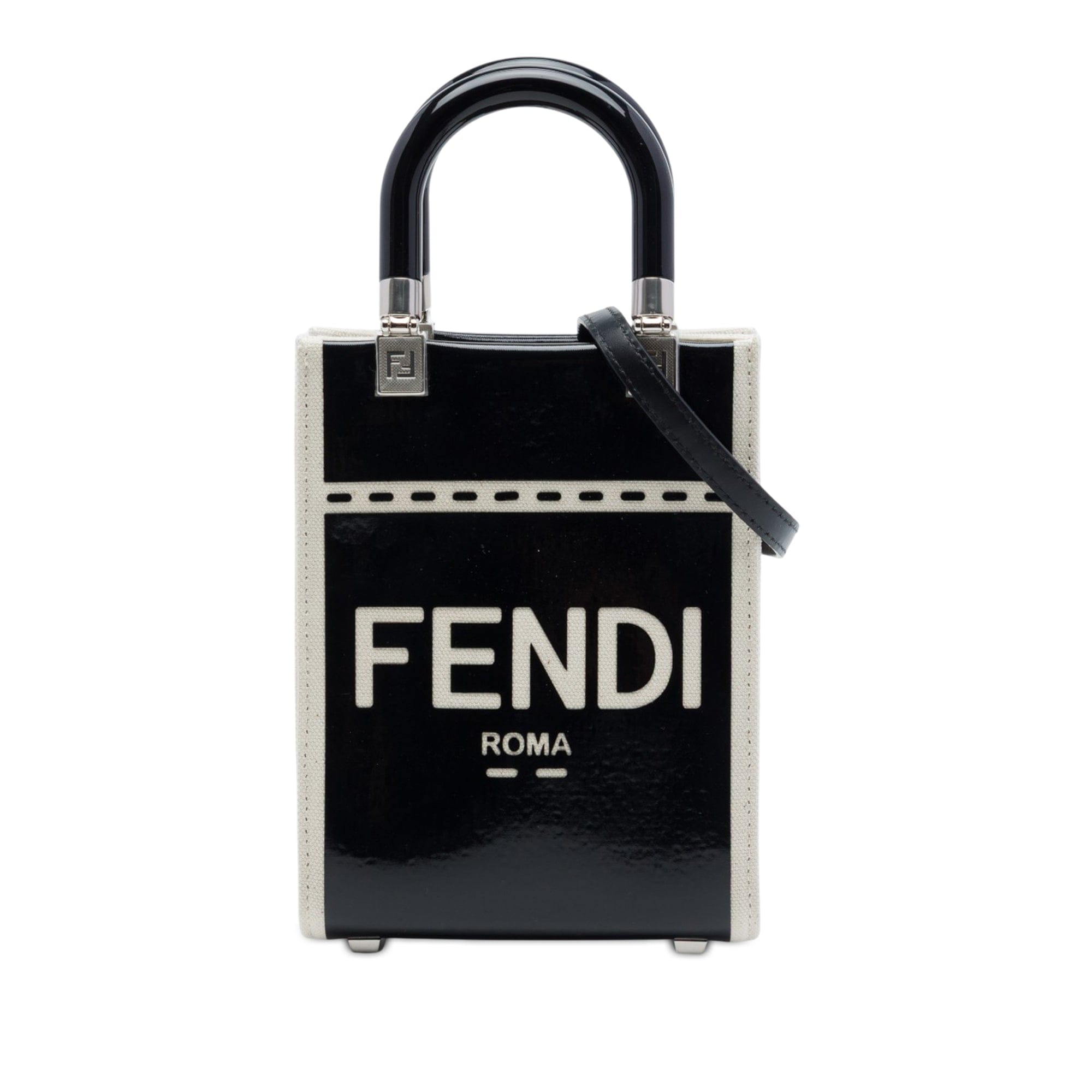 Fendi Mini Patent and Canvas Sunshine Shopper Tote