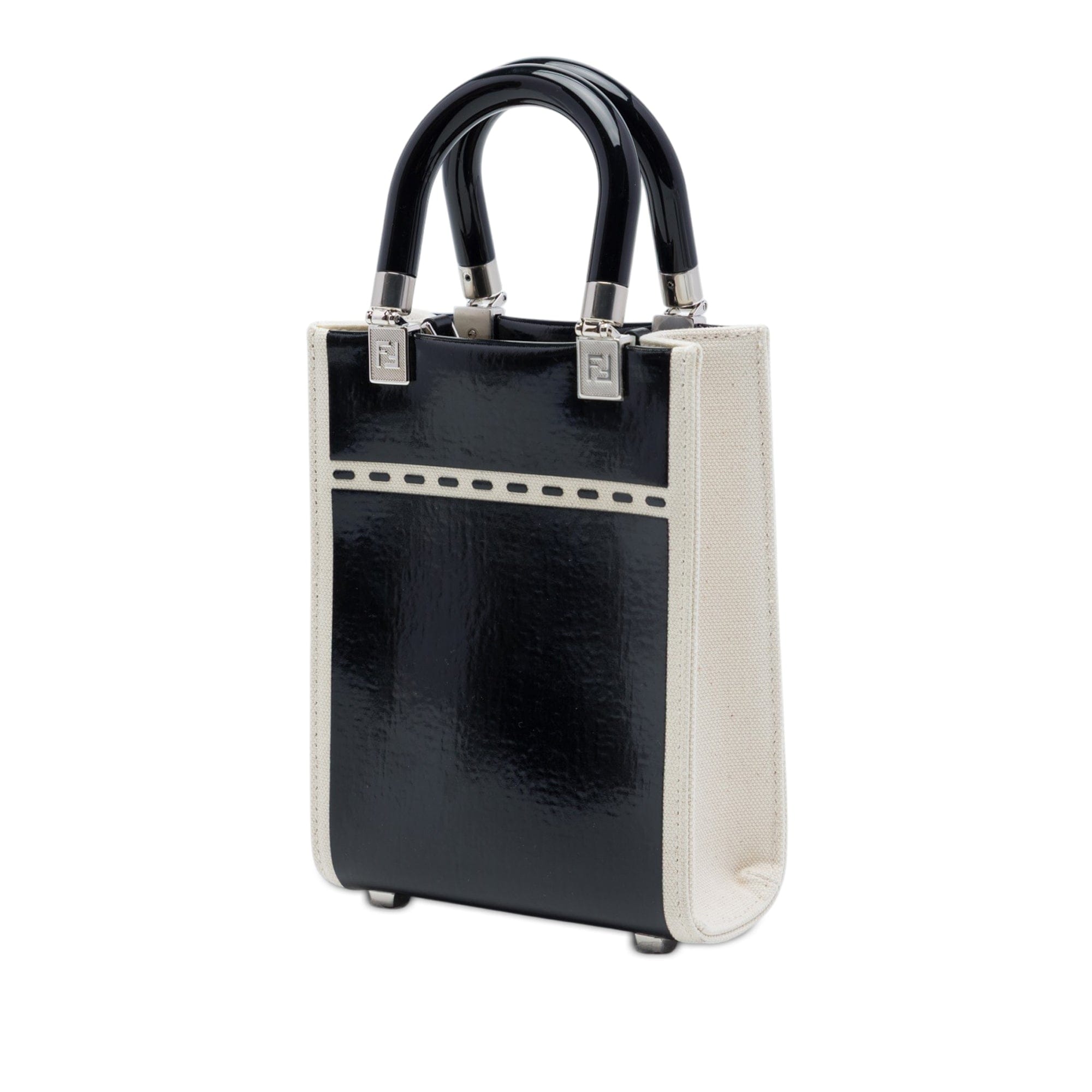 Fendi Mini Patent and Canvas Sunshine Shopper Tote