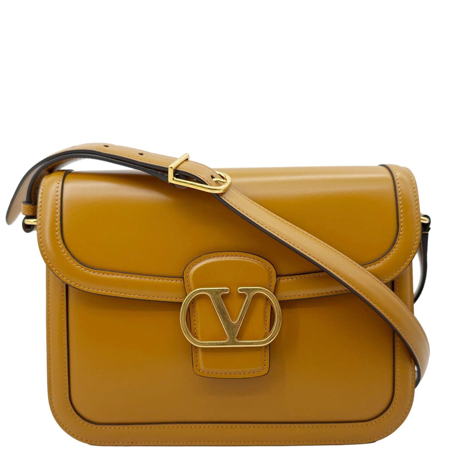 VALENTINO Garavani 9to5 Leather Shoulder Bag Dark Mustard