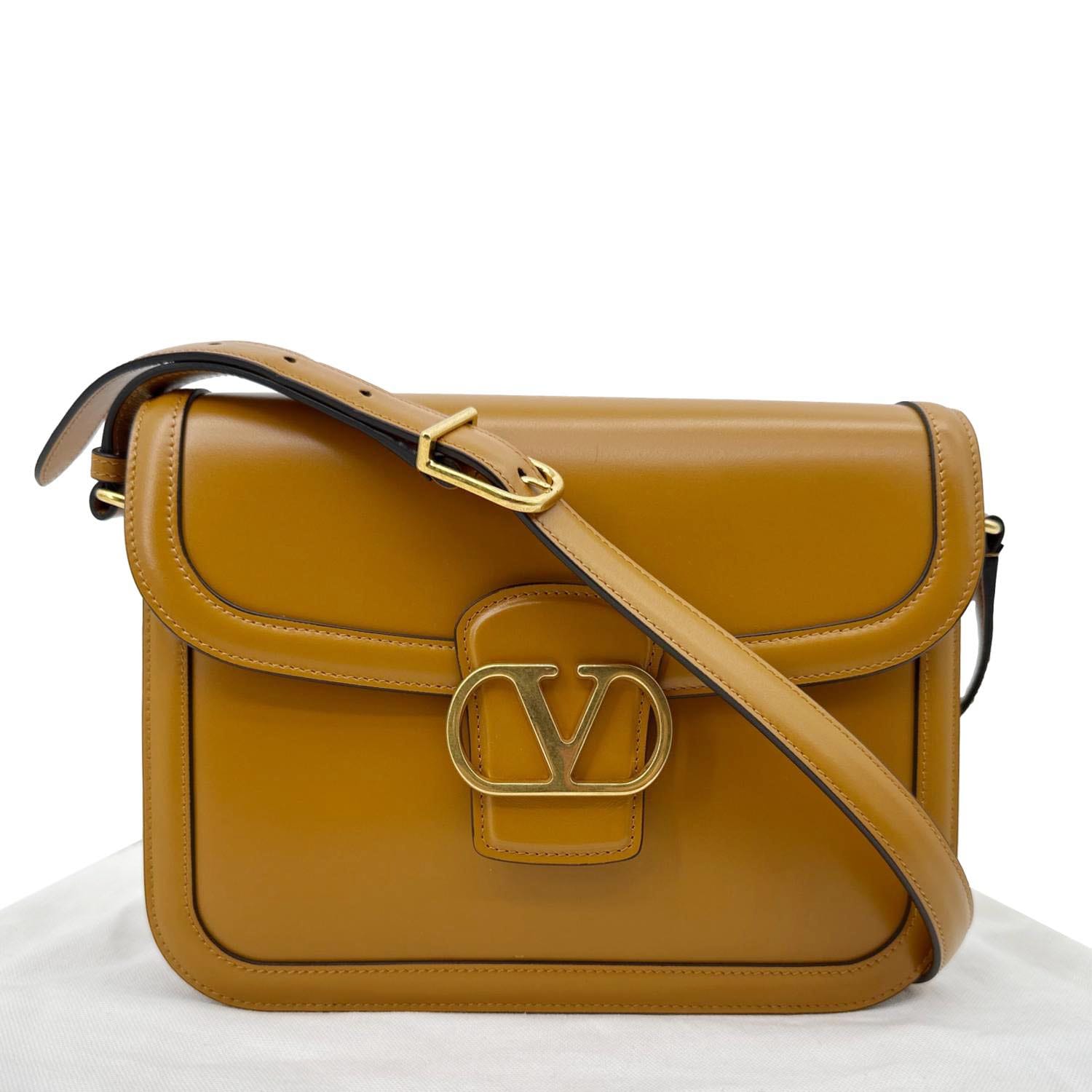 VALENTINO Garavani 9to5 Leather Shoulder Bag Dark Mustard