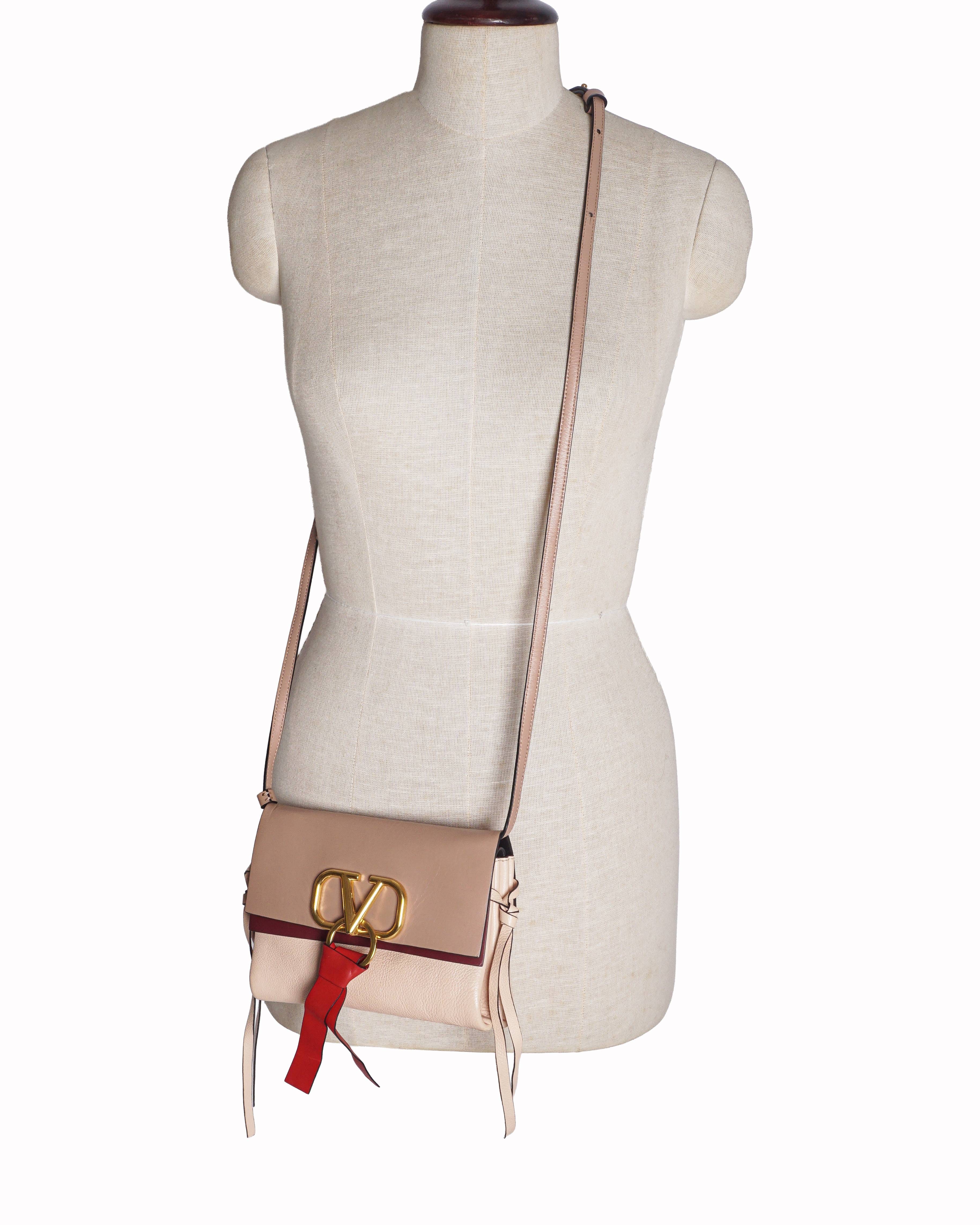 Valentino Tri Color Leather Small VRing Flap Shoulder Bag