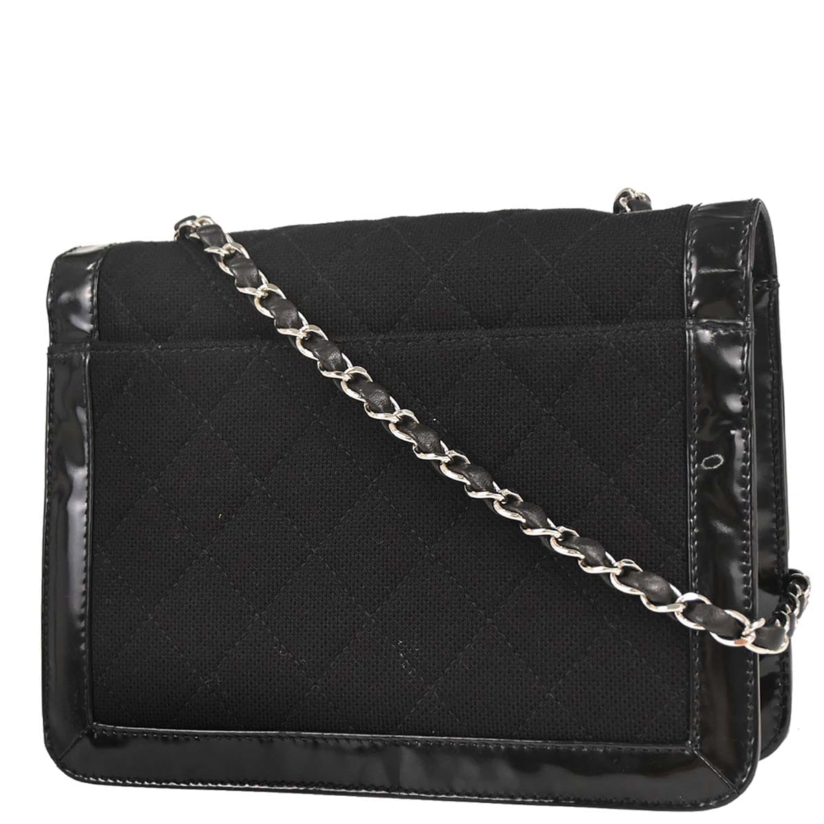 Chanel 2000 - 2001 Black Canvas Patent Leather Mademoiselle Lock Shoulder Bag