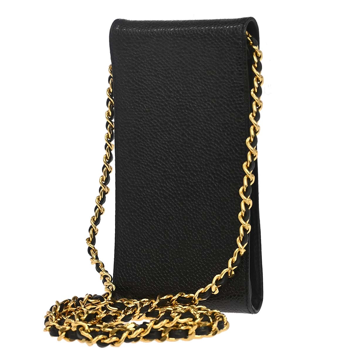 Chanel 1996 - 1997 Black Caviar Skin Chain Shoulder Bag Pochette Phone Case