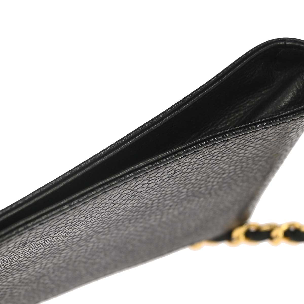 Chanel 1996 - 1997 Black Caviar Skin Chain Shoulder Bag Pochette Phone Case