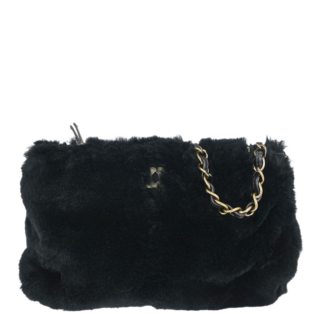 Chanel 2000 - 2002 Black Rabbit Fur Shoulder Bag