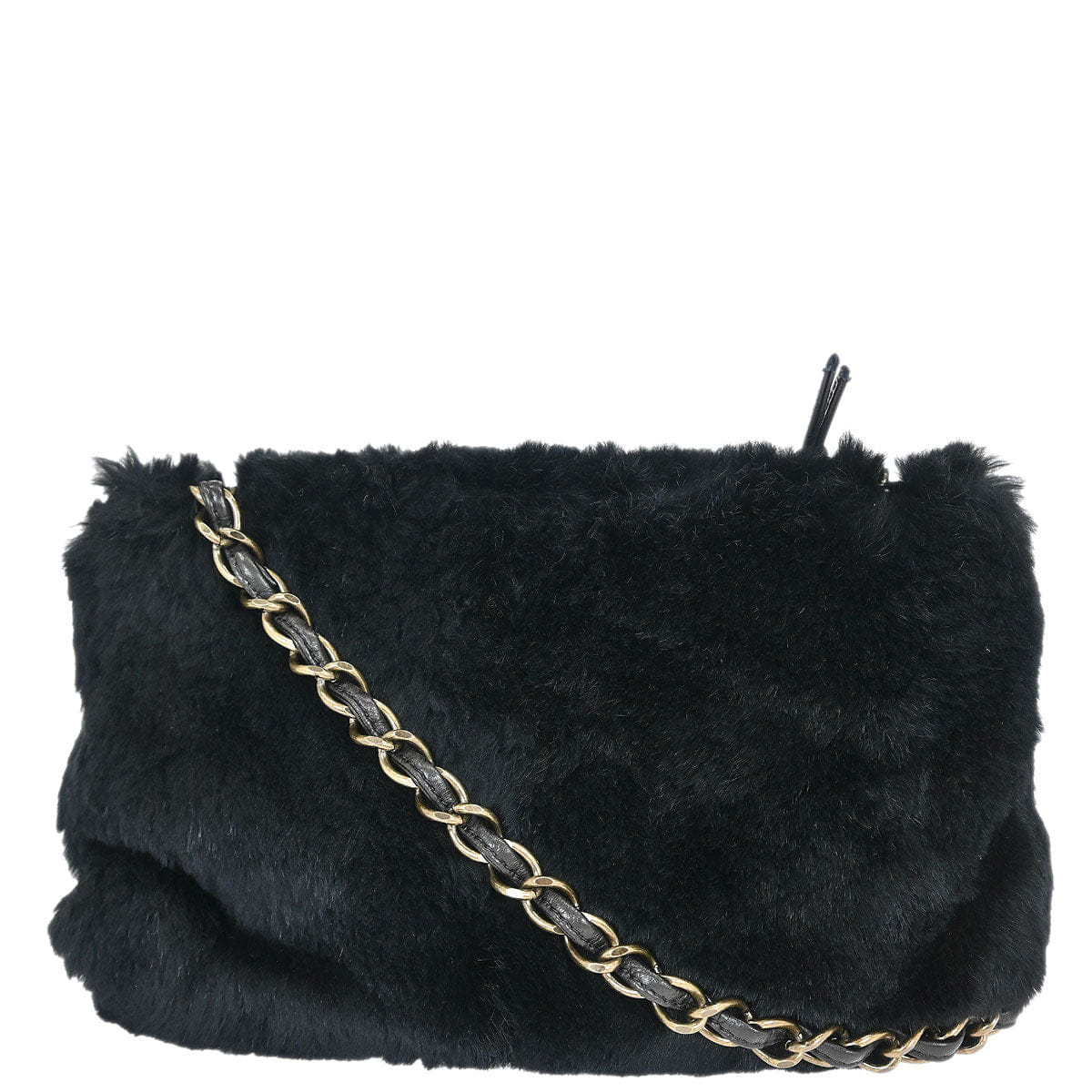 Chanel 2000 - 2002 Black Rabbit Fur Shoulder Bag