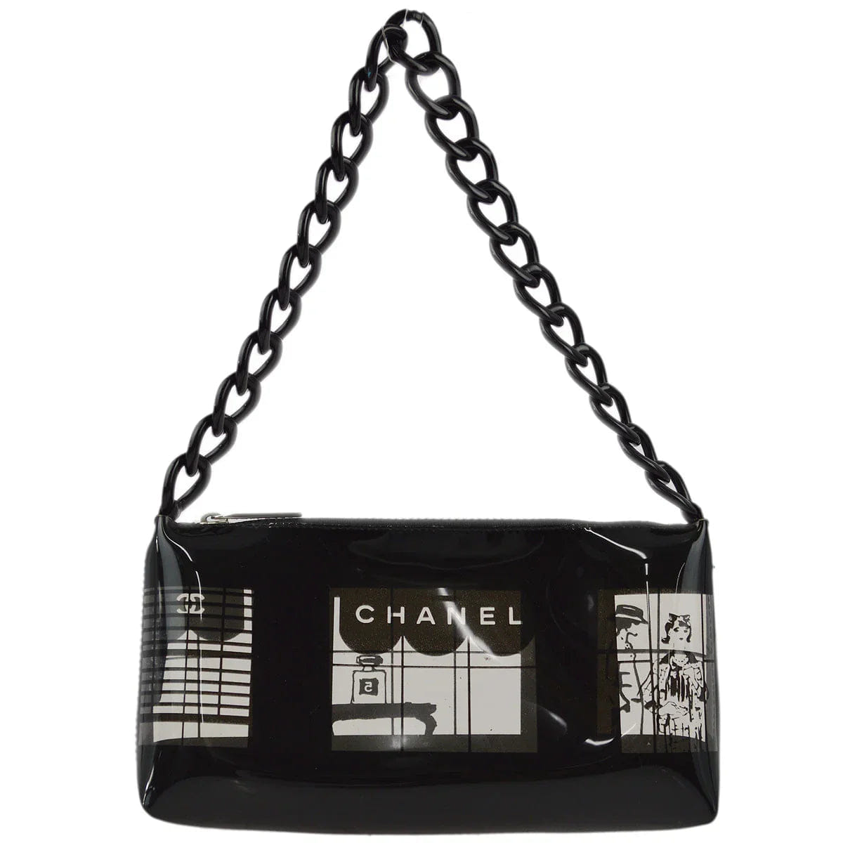 Chanel 2003 - 2004 Black Vinyl Window Chain Shoulder Bag