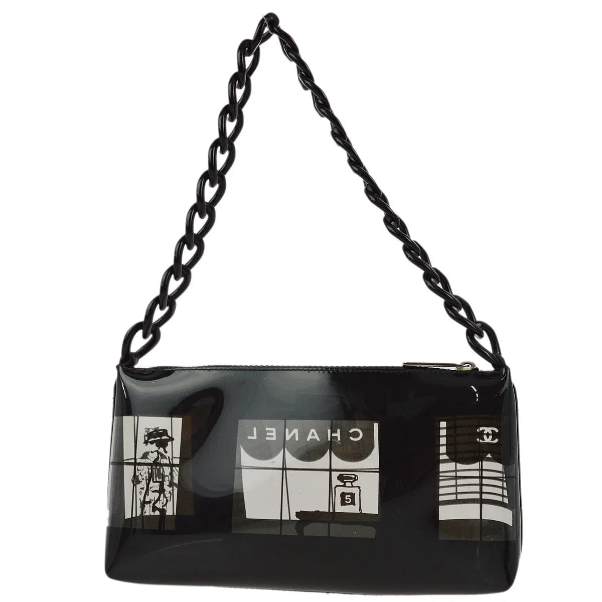 Chanel 2003 - 2004 Black Vinyl Window Chain Shoulder Bag