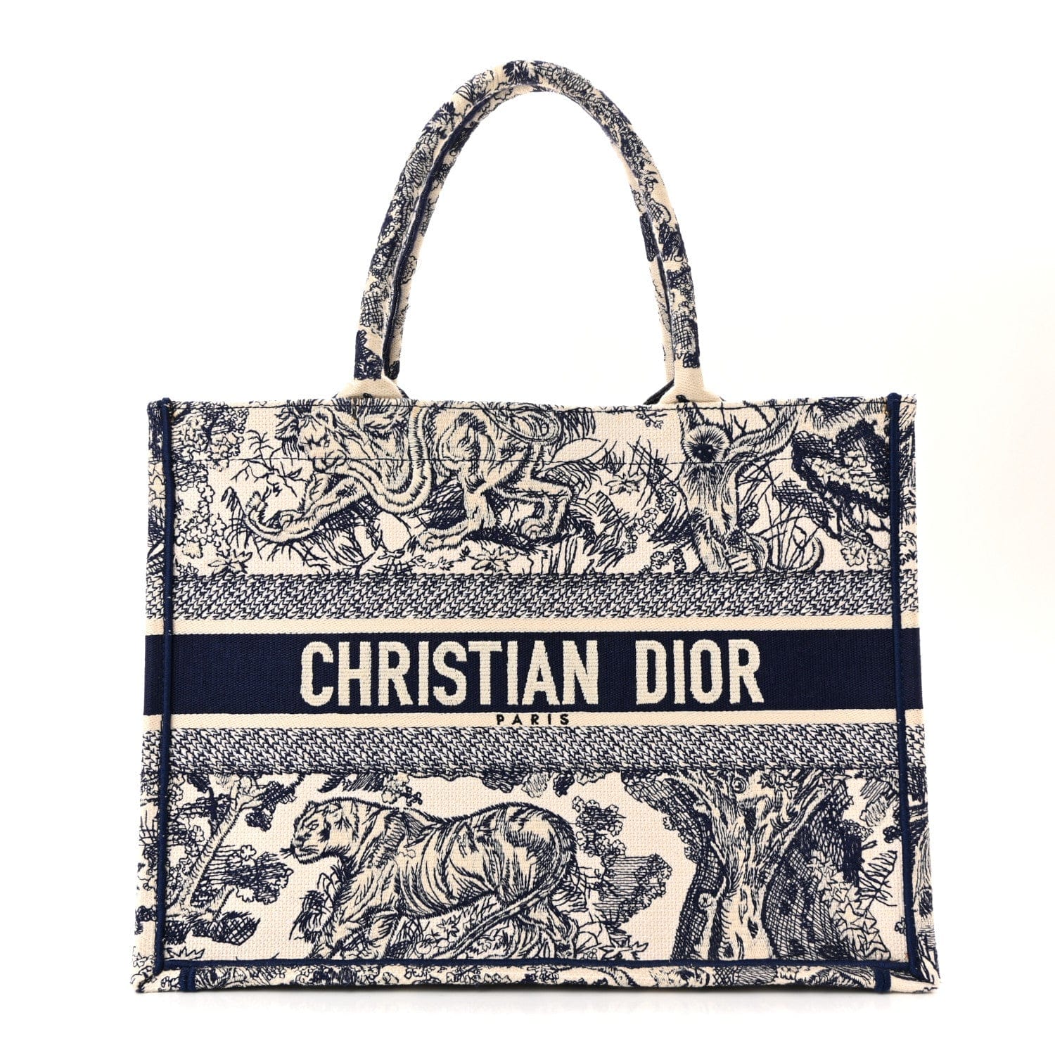 Christian Dior Canvas Embroidered Medium Dioriviera Toile De Jouy Book Tote Blue